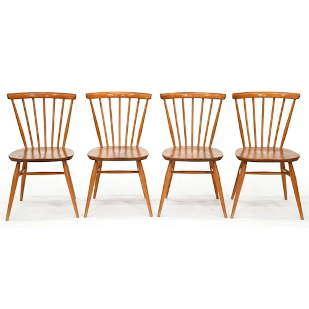 A set of four Ercol ash and elm Windsor dining chairs, c1970...