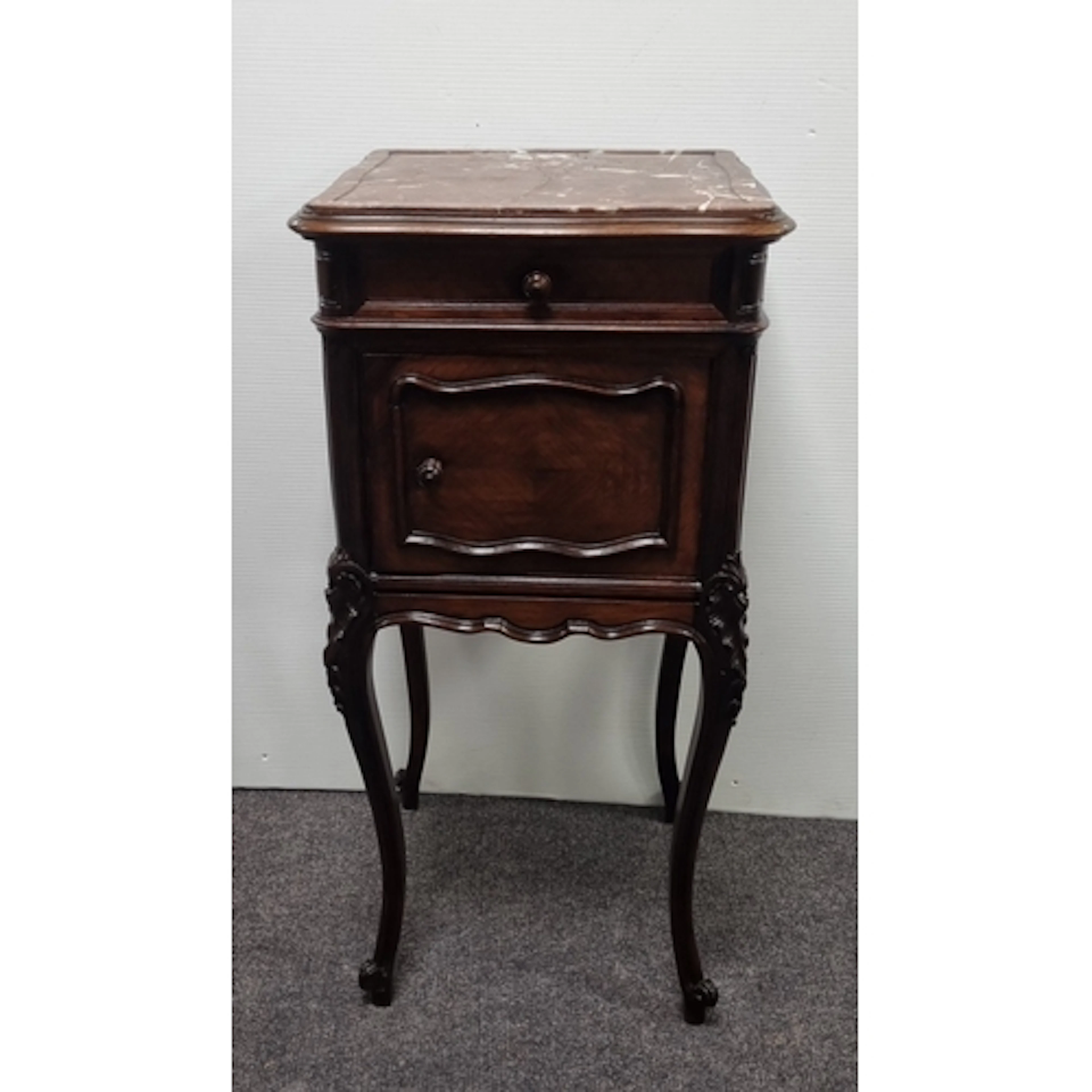 Louis XV style bedside cabinet with marble top and cabriole ...