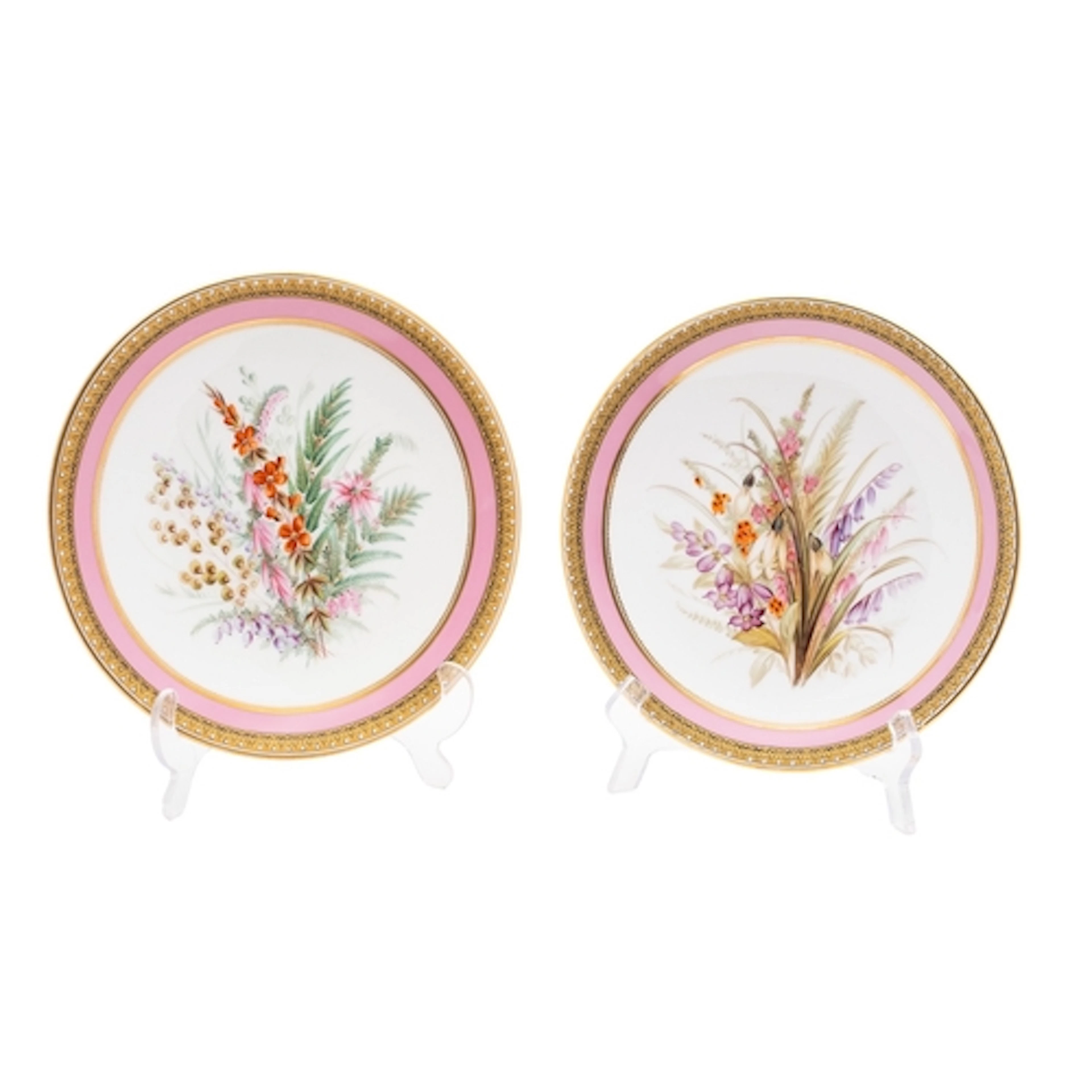 A pair of Royal Worcester botanical dessert plates, circa 18...