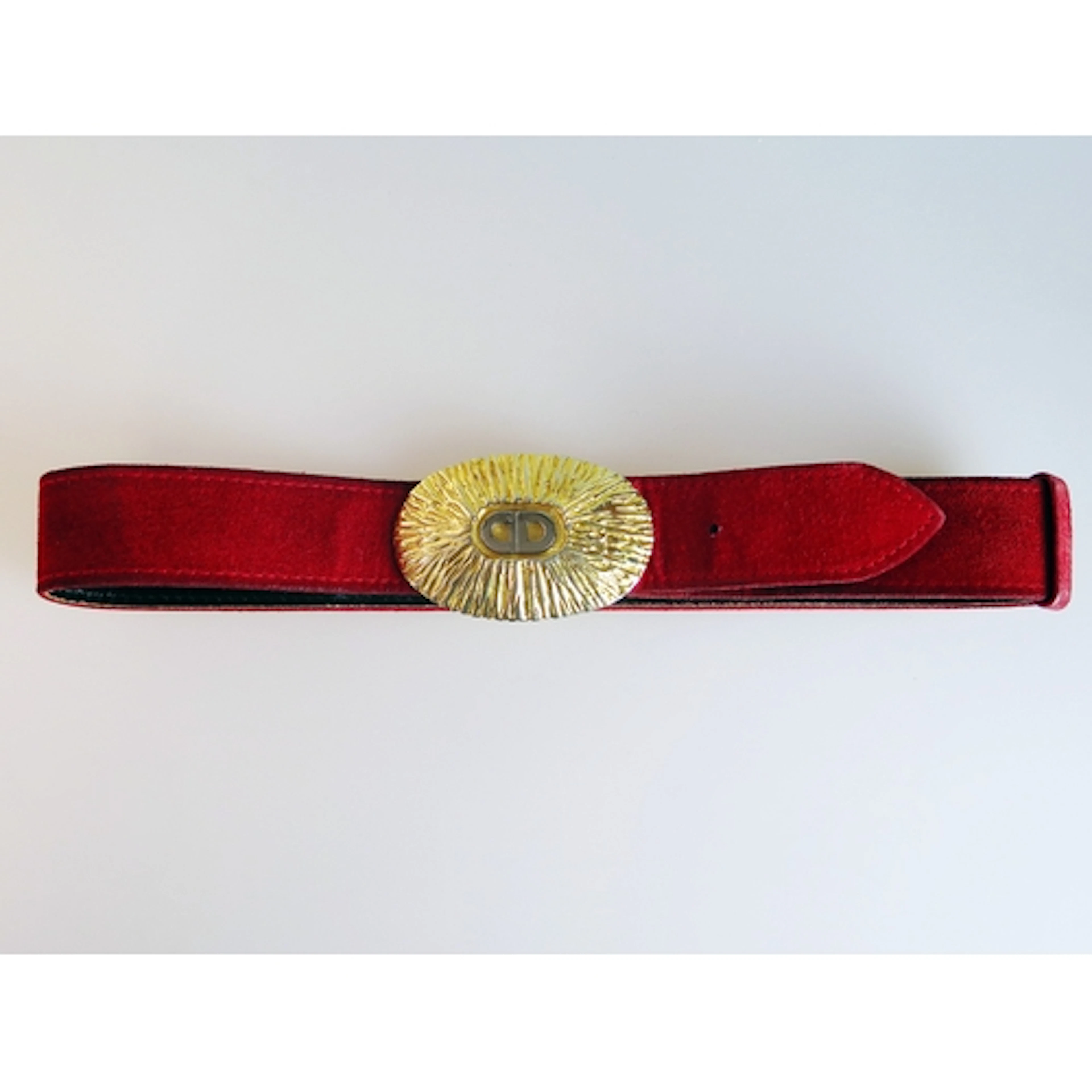 Christian Dior - red suede belt with textured gold tone sunb...