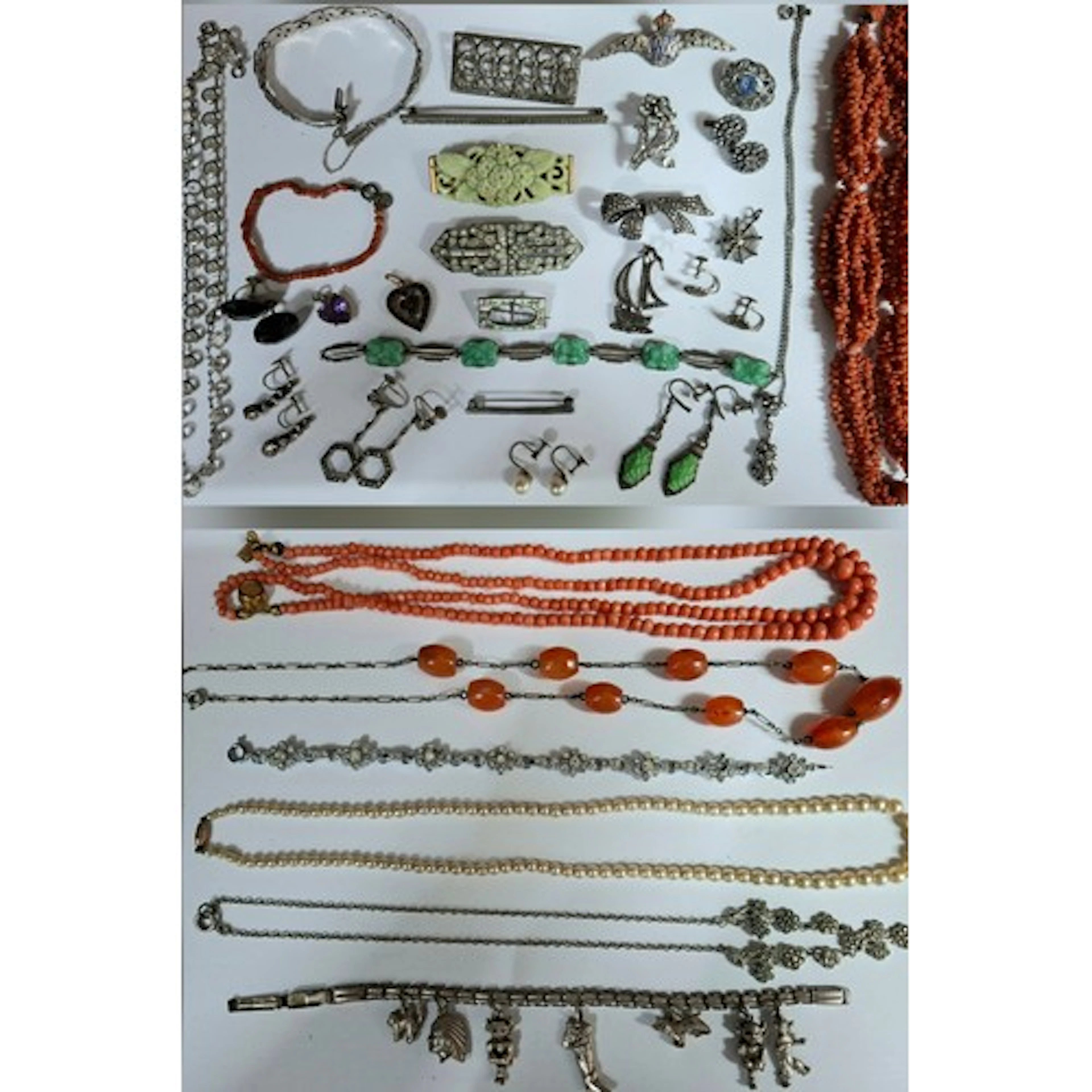 A quantity of vintage costume jewellery to include a silver ...