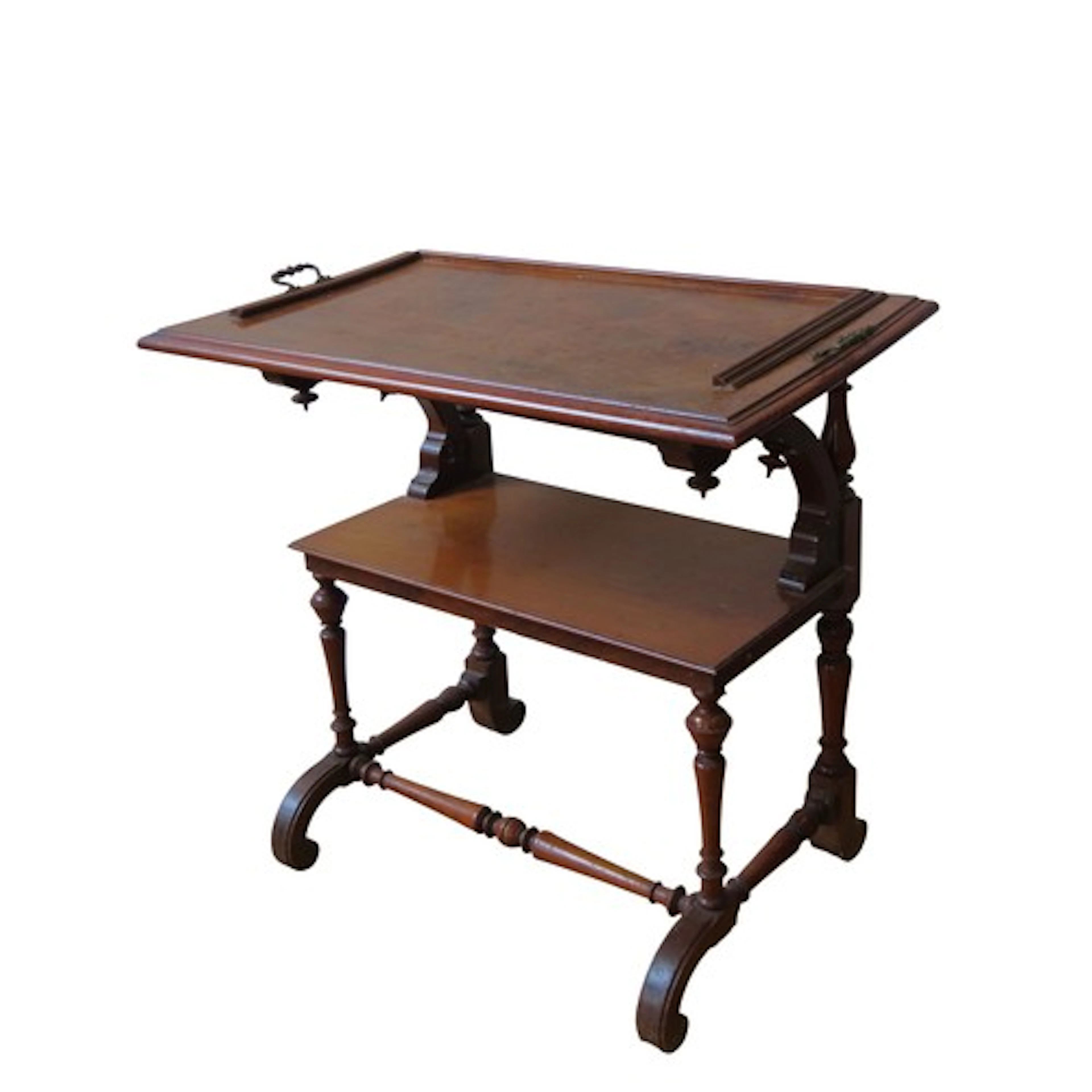 A LATE 19TH CENTURY MAHOGANY AESTHETIC MOVEMENT TRAY ON STAN...
