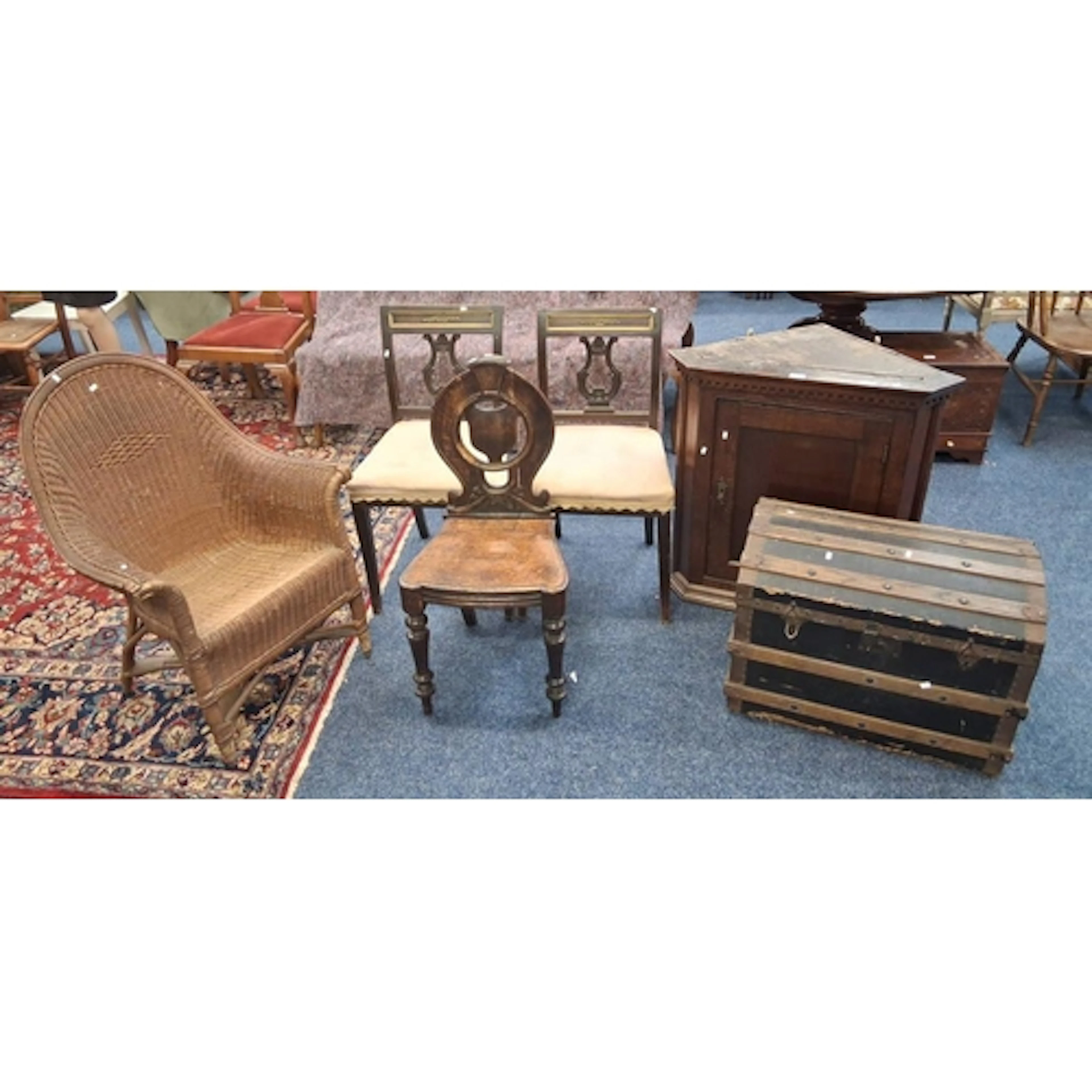 DOME TOP TRUNK, OAK CORNER CABINET WITH SINGLE PANEL DOOR, E...
