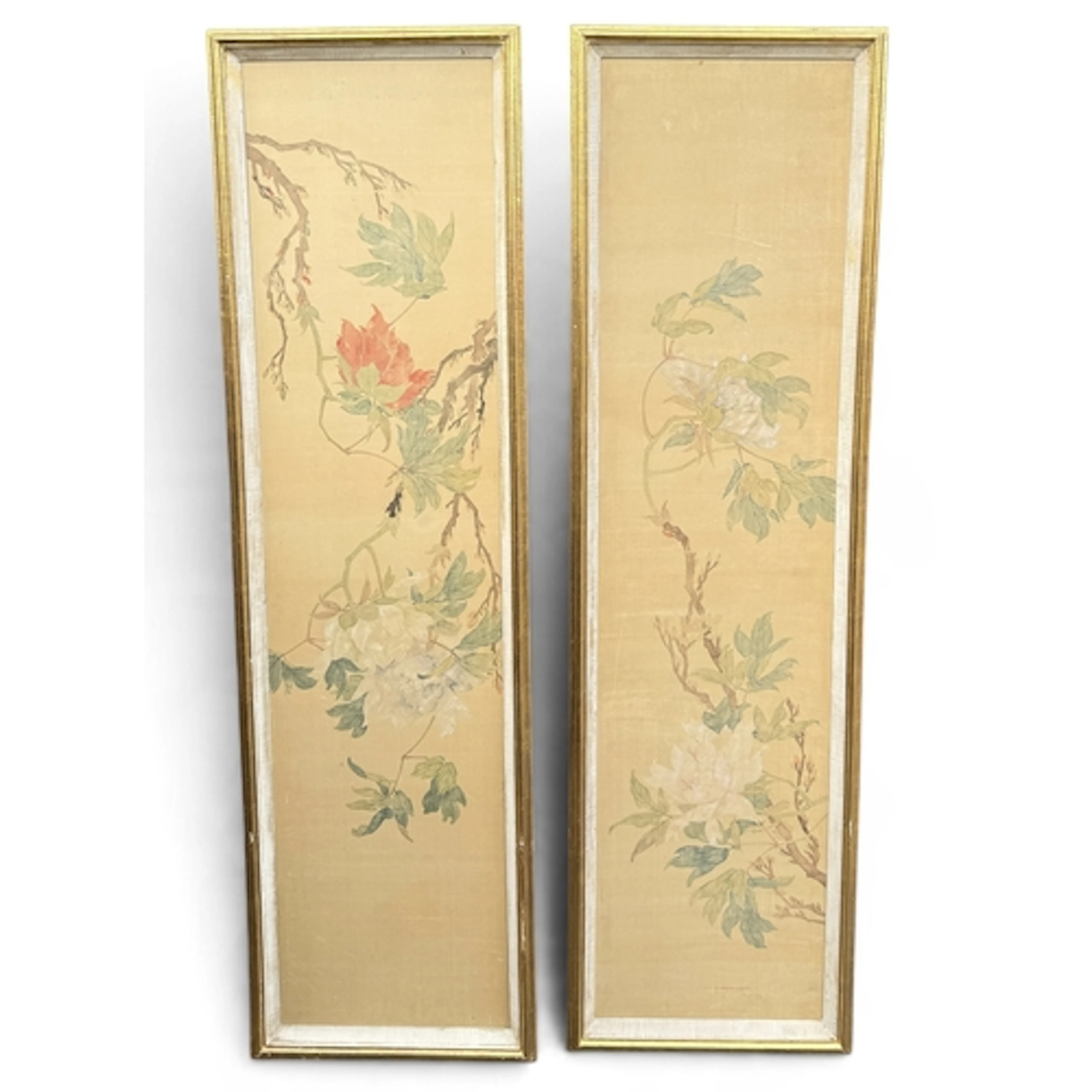 A PAIR OF CHINESE WATERCOLOUR PAINTINGS ON SILK Depicting wi...