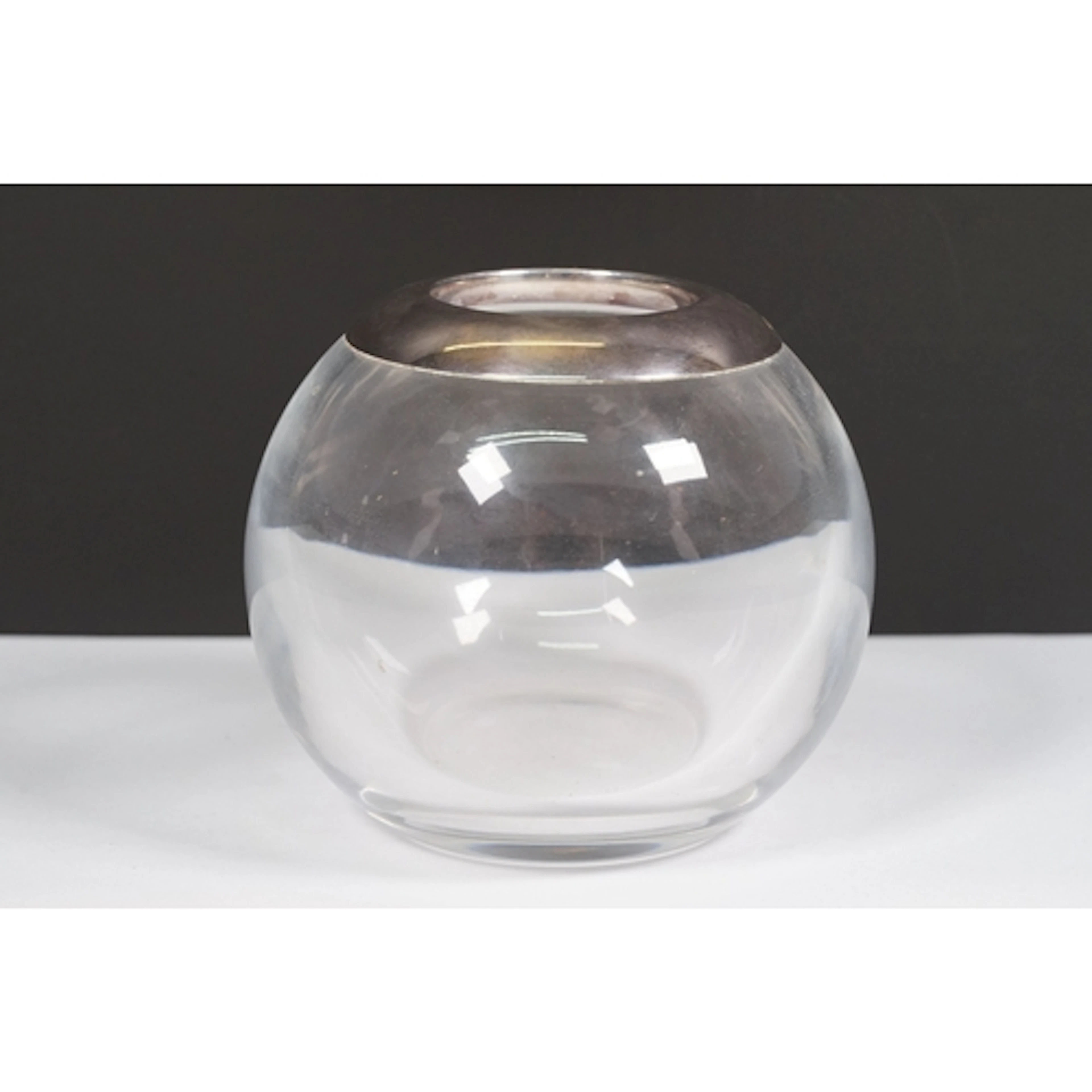 Elizabeth II 'goldfish bowl' glass vase, with hallmarked sil...