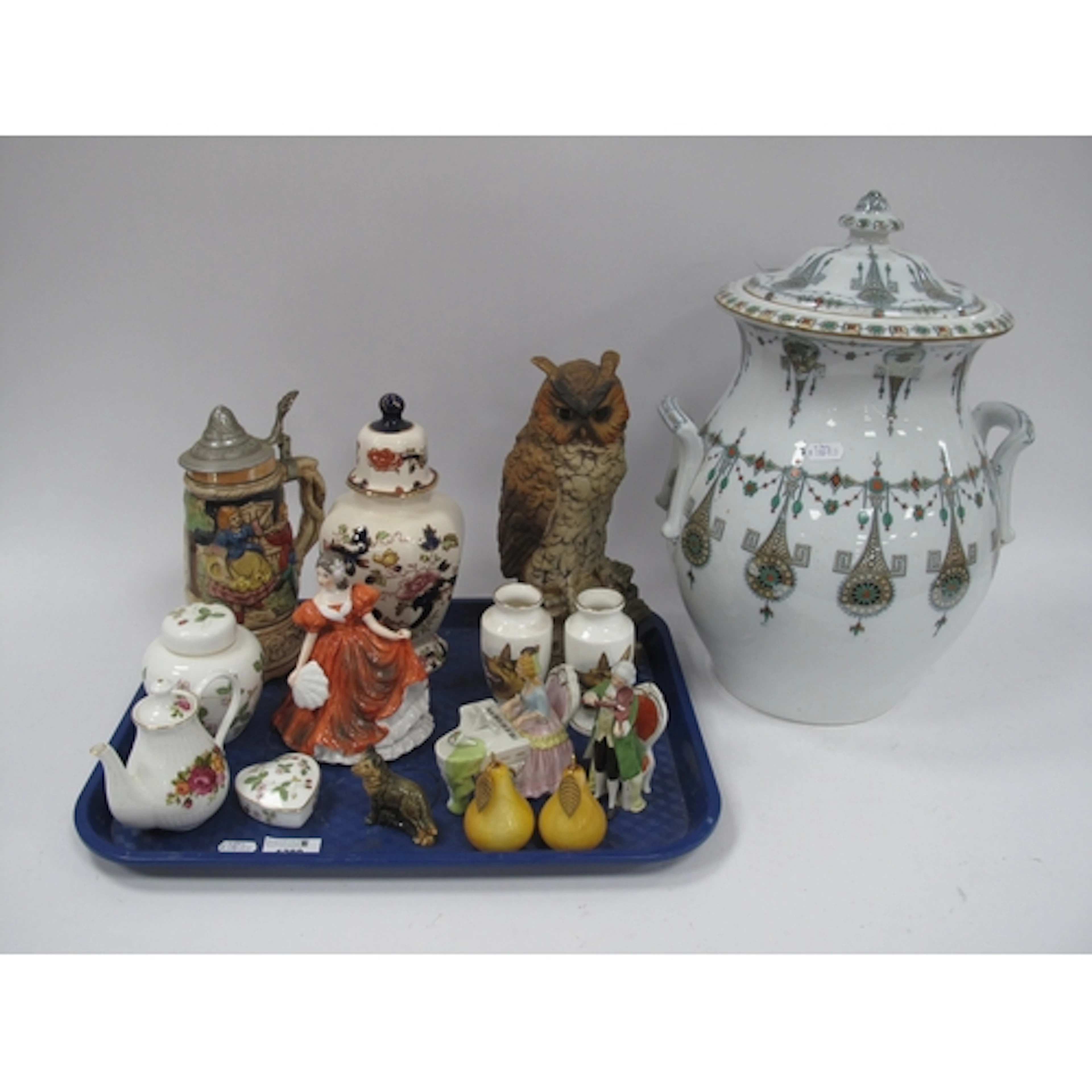 Mason's Mandalay Lidded Vase, bisque owl, figurines, etc:- O...