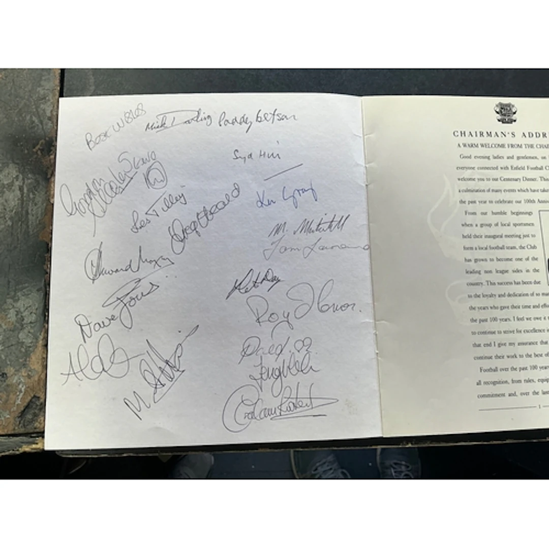 Enfield Football Memorabilia Folder: Menus include 1993 full...