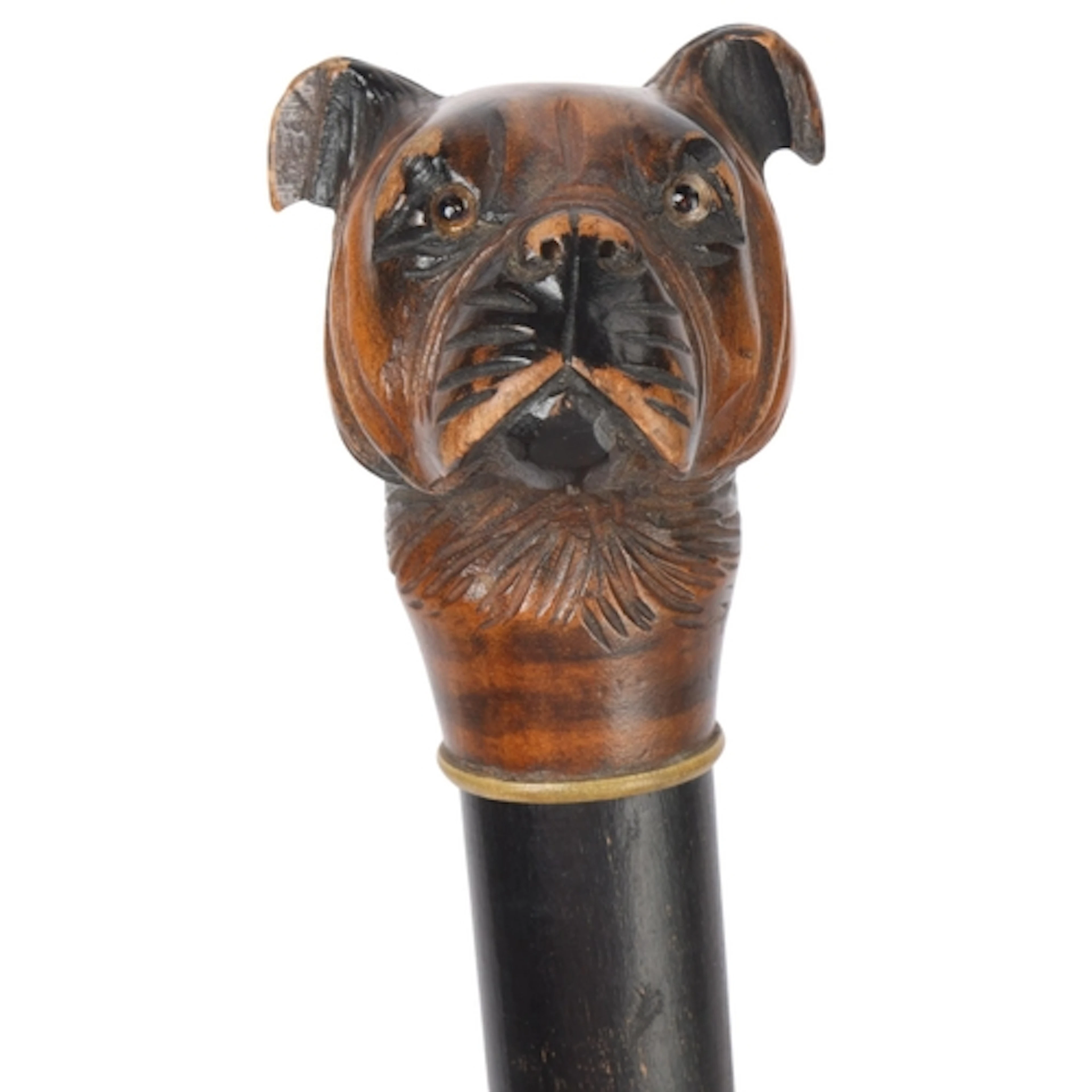 A Post-War cane with a dog head handle, the carved and hand-...