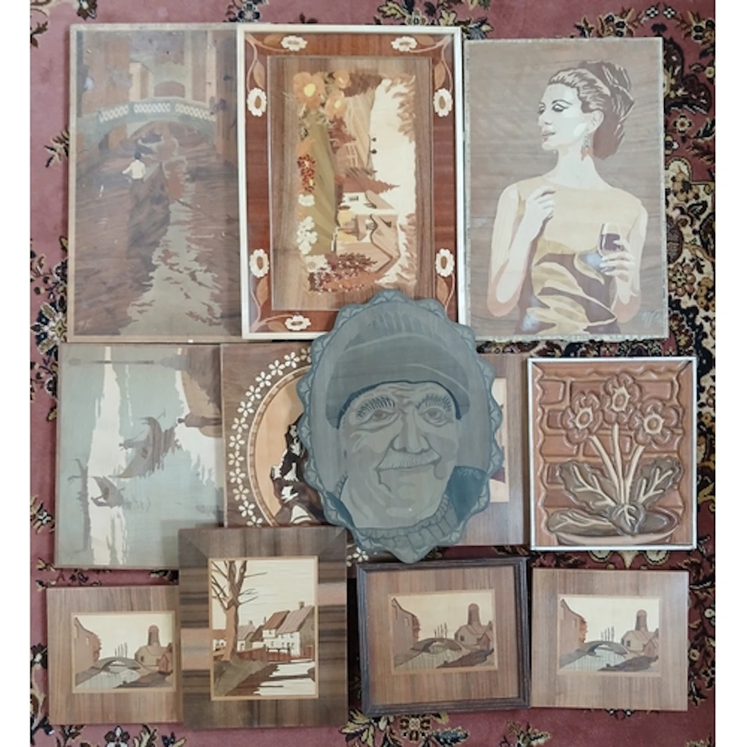 John Southworth Prescott (b1939), a box of assorted marquetr...