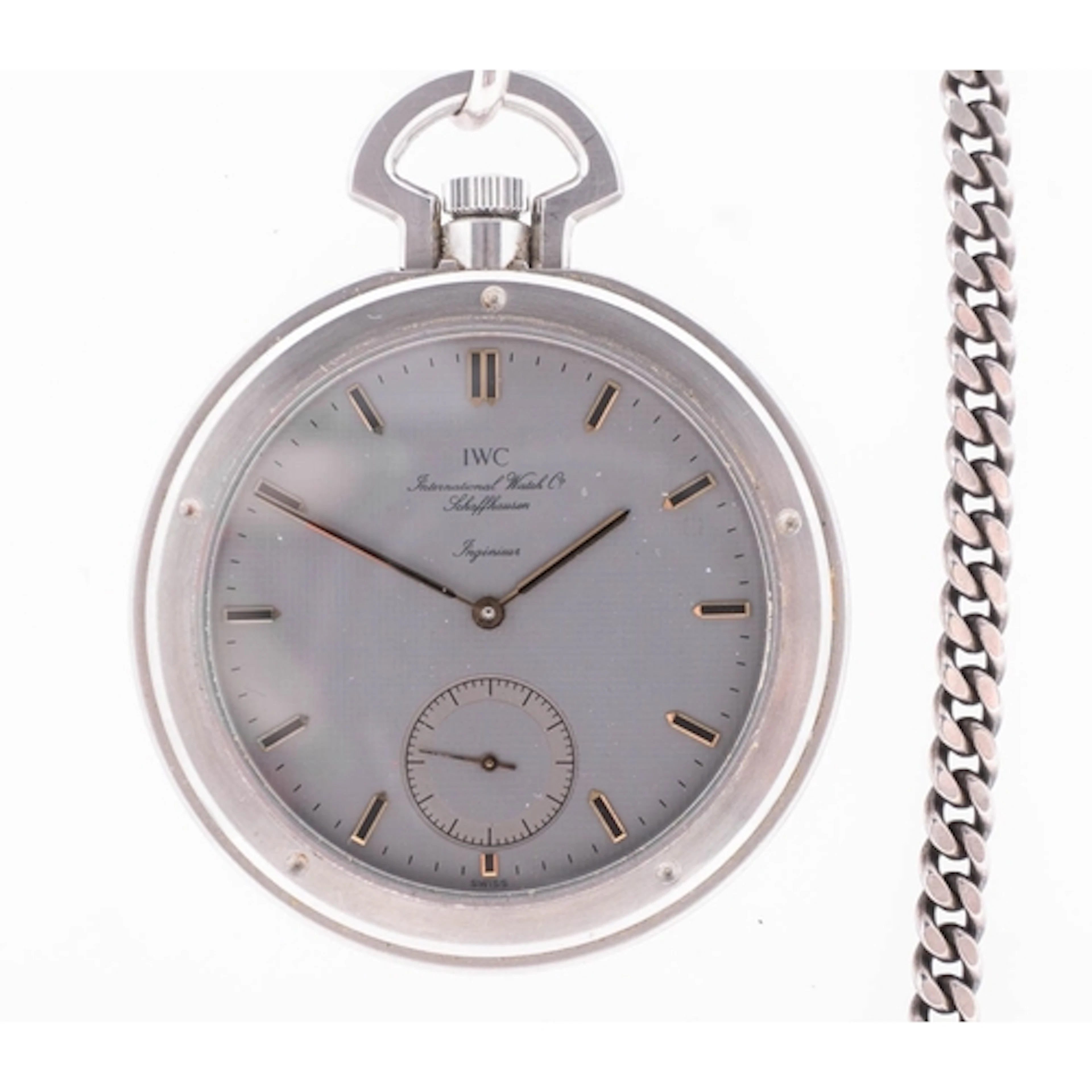 International Watch Company, an open-faced stainless-steel p...