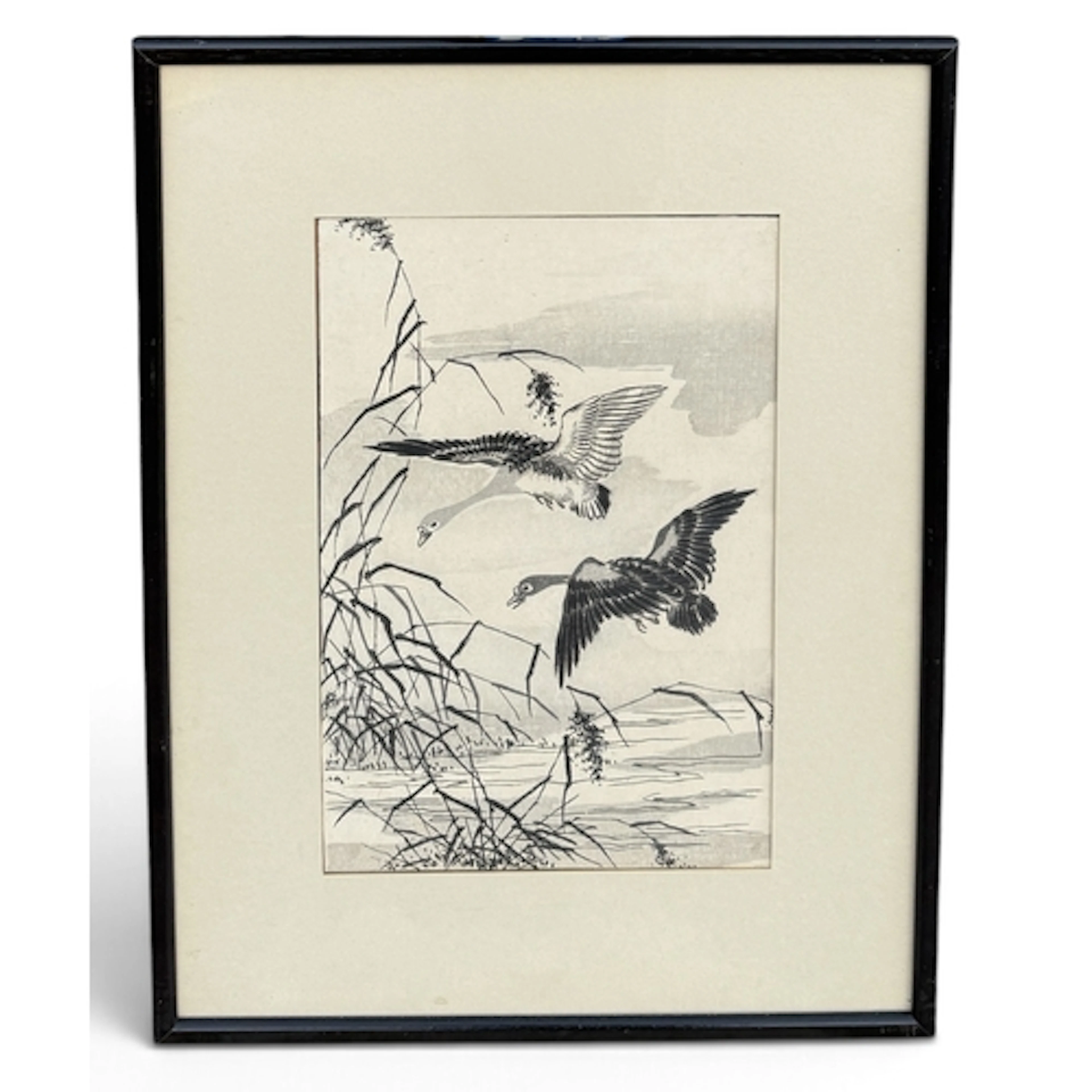 KŌNO BAIREI (JAPANESE, 1844-1895): WILD GEESE OVER REEDS Woo...