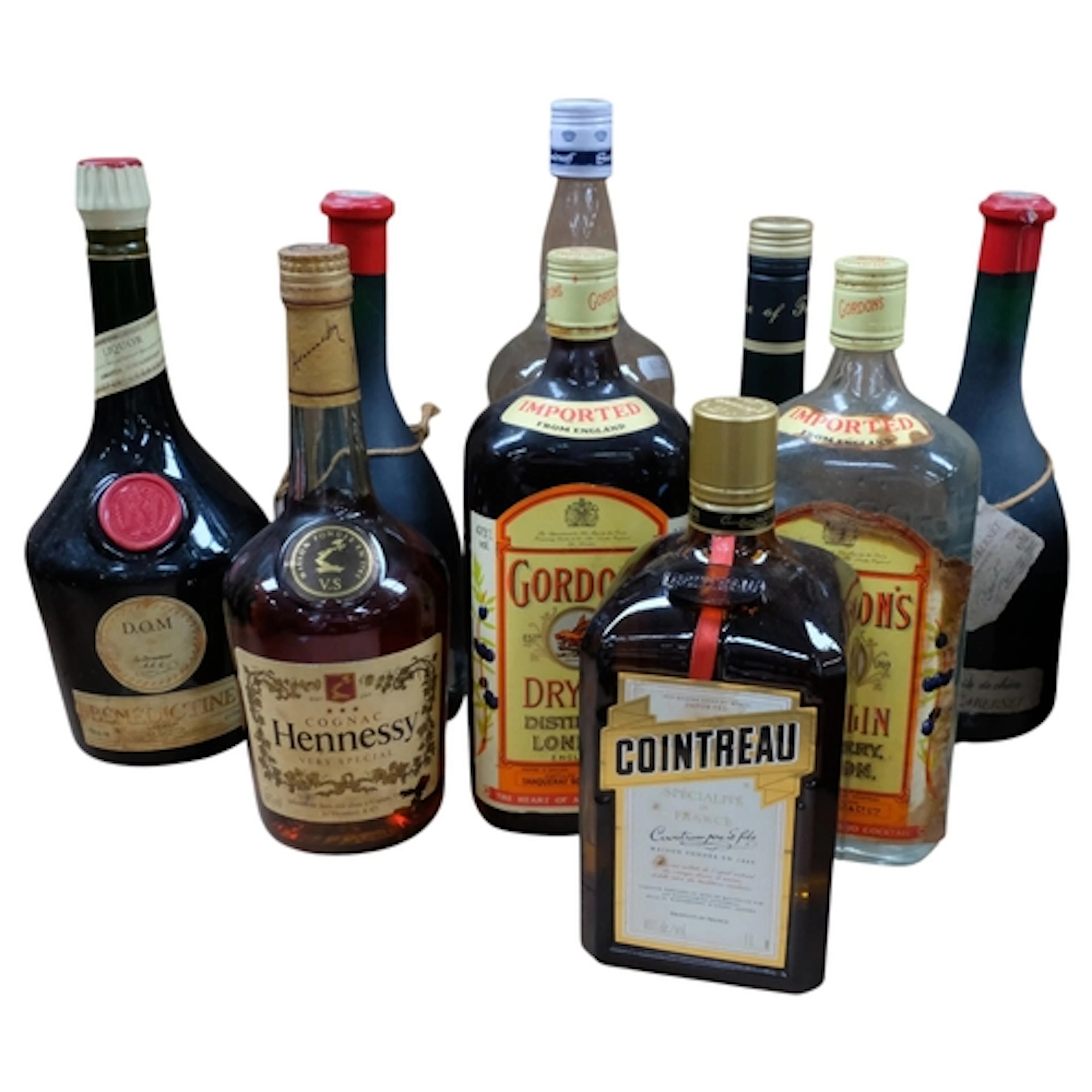 Gordon's Gin, Smirnoff Vodka, Benedictine Brandy, etc (9)