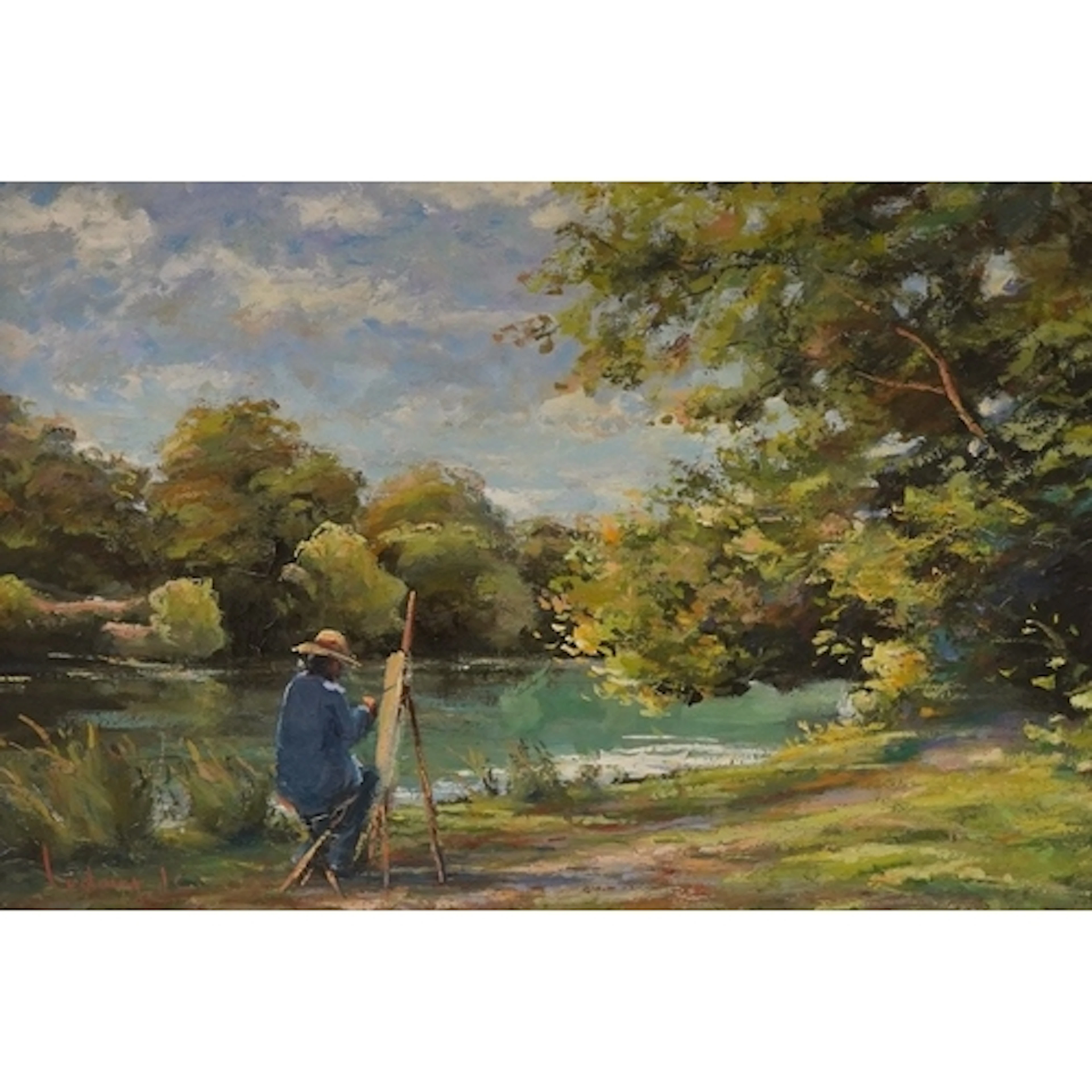 Jean Claude Ledoux (?), artist before a lakeside, signed, Fr...
