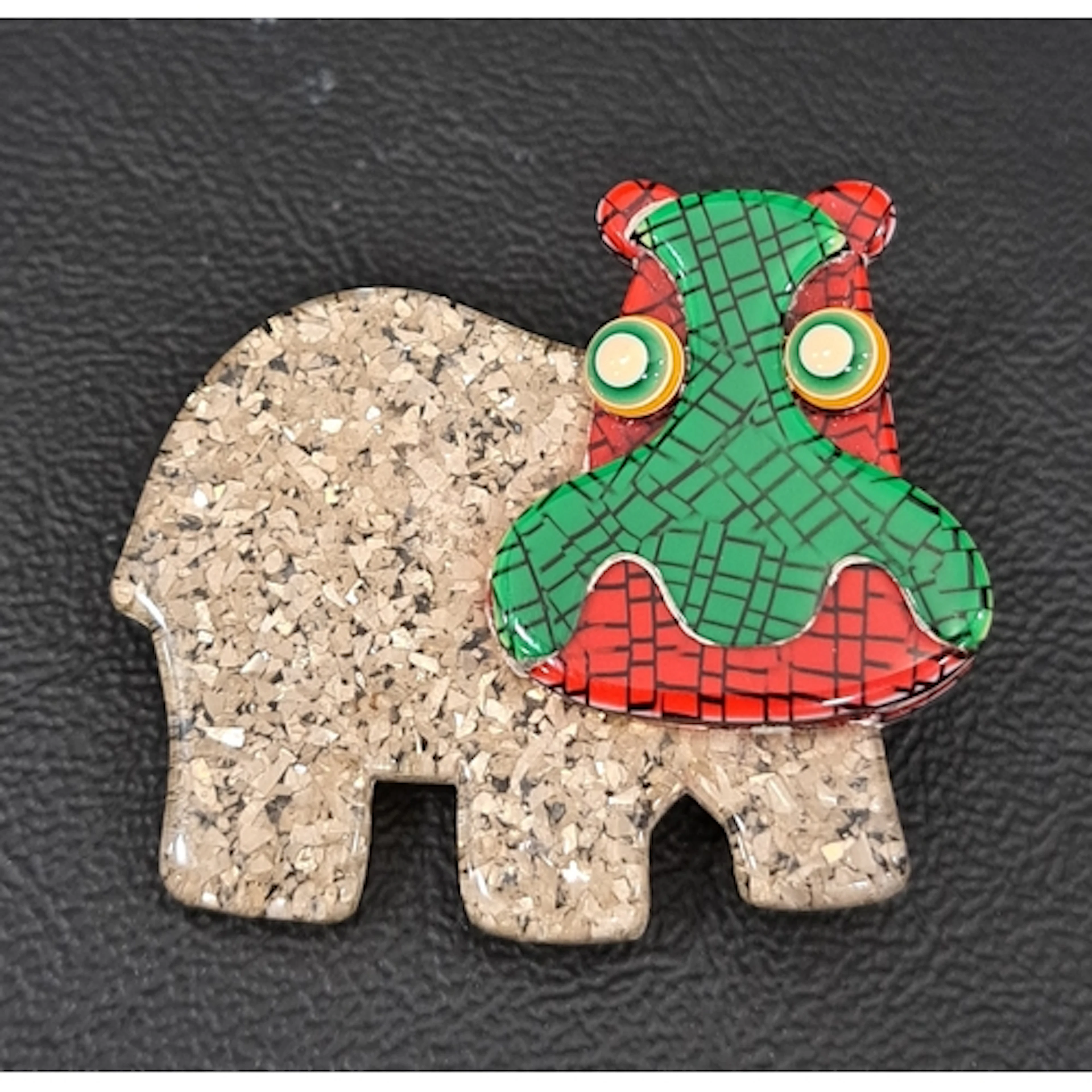 LEA STEIN HIPPO BROOCH with silver glitter body and green an...