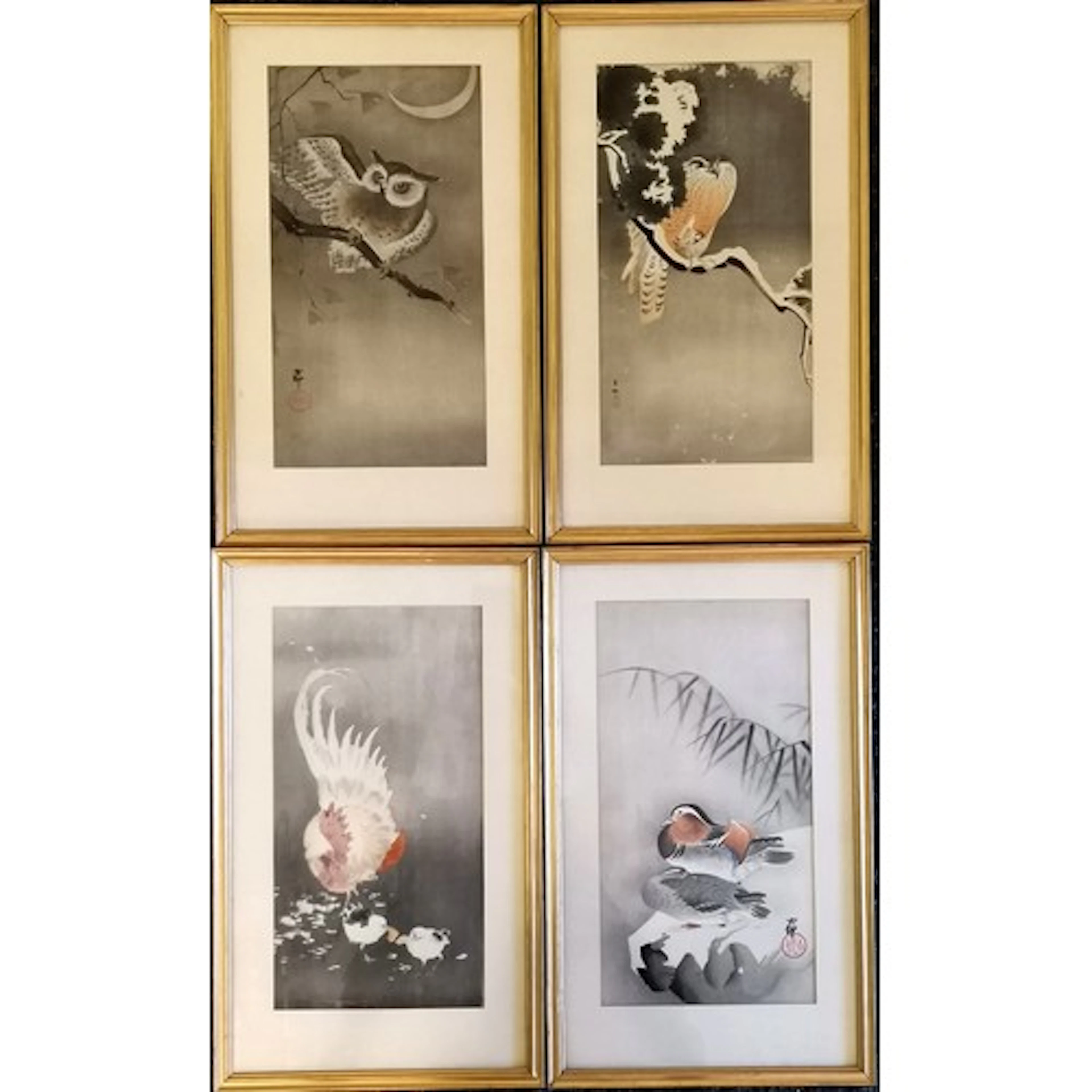 Ohara Koson (1877-1945) lot of 4 x bird woodblock prints - m...