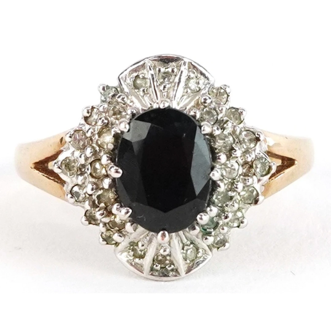 9ct gold diamond and blue stone cluster ring, size N/O, 4.0g...