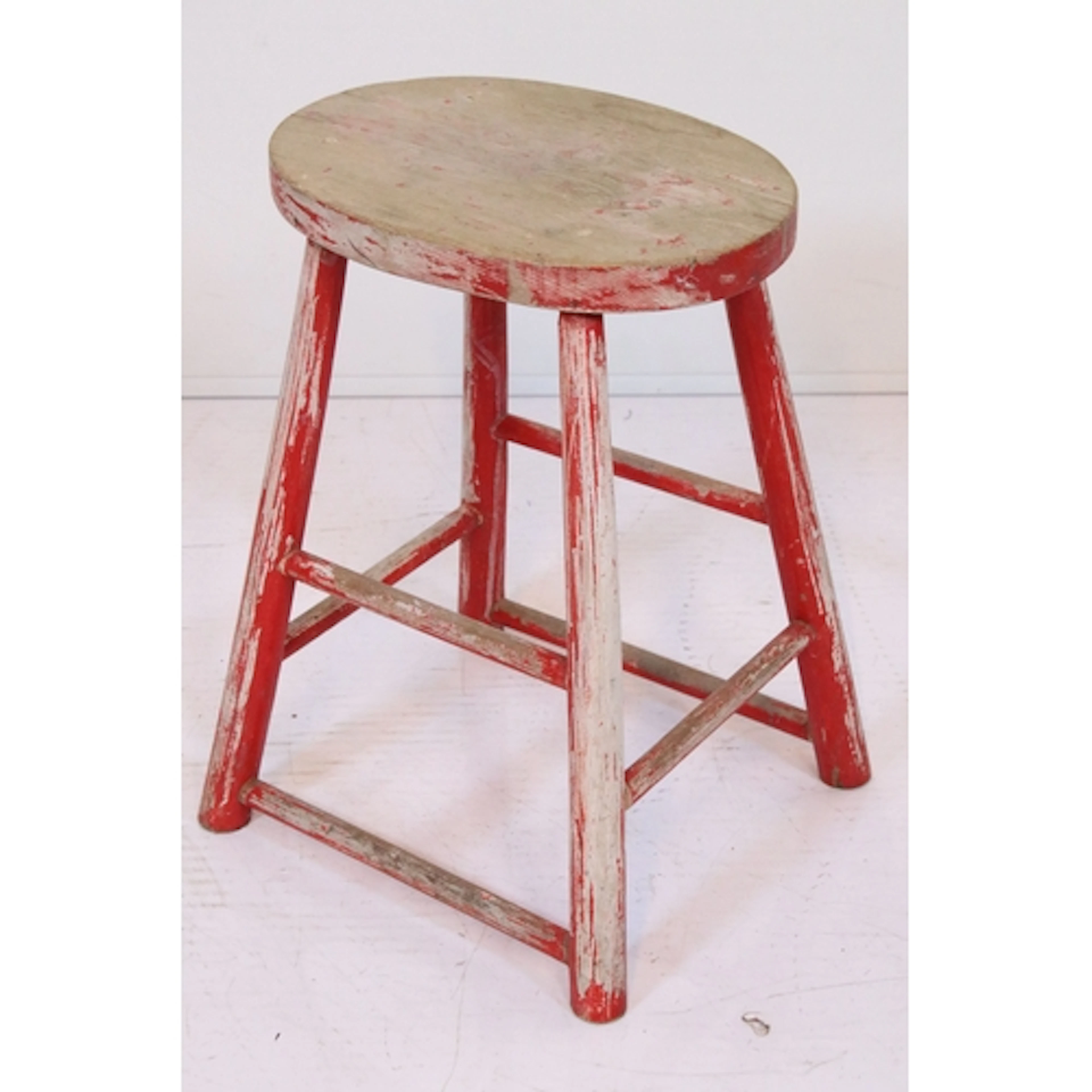 Late 19th / early 20th century red distressed painted stool ...