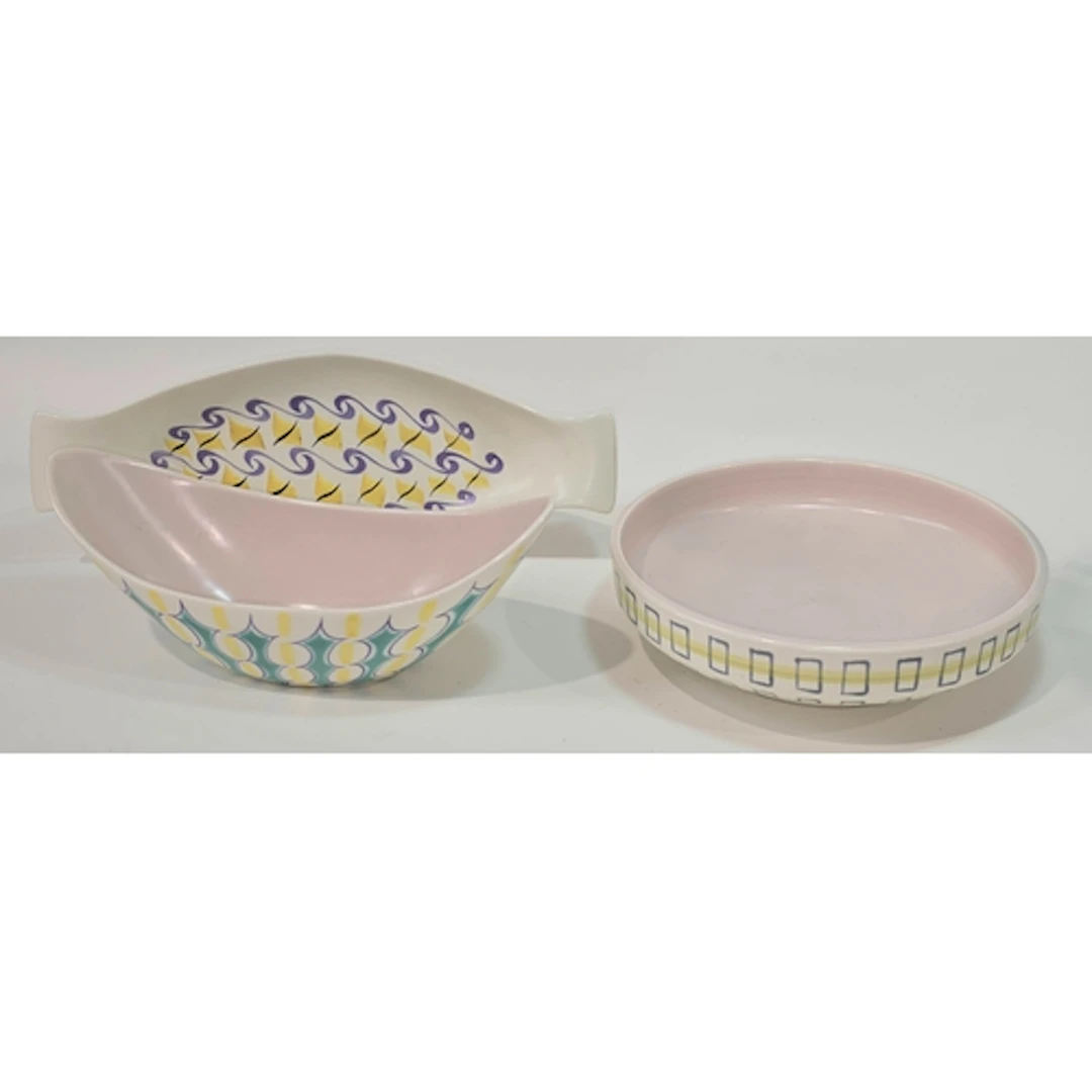 Poole Pottery shape 345 PJL footed freeform bowl 8" dia toge...