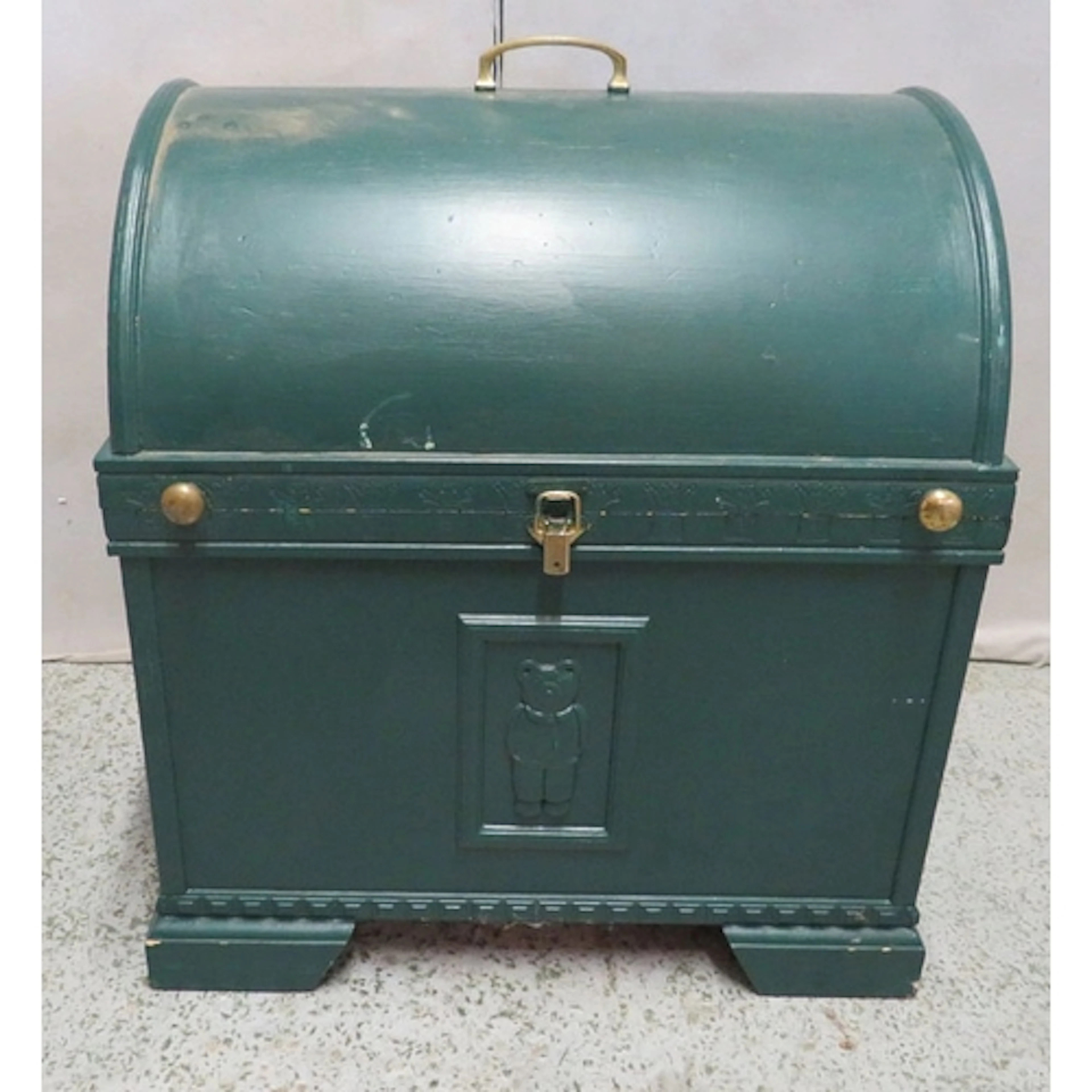 Wooden Green Painted Domed Topped Storage Trunk, teddy bear ...