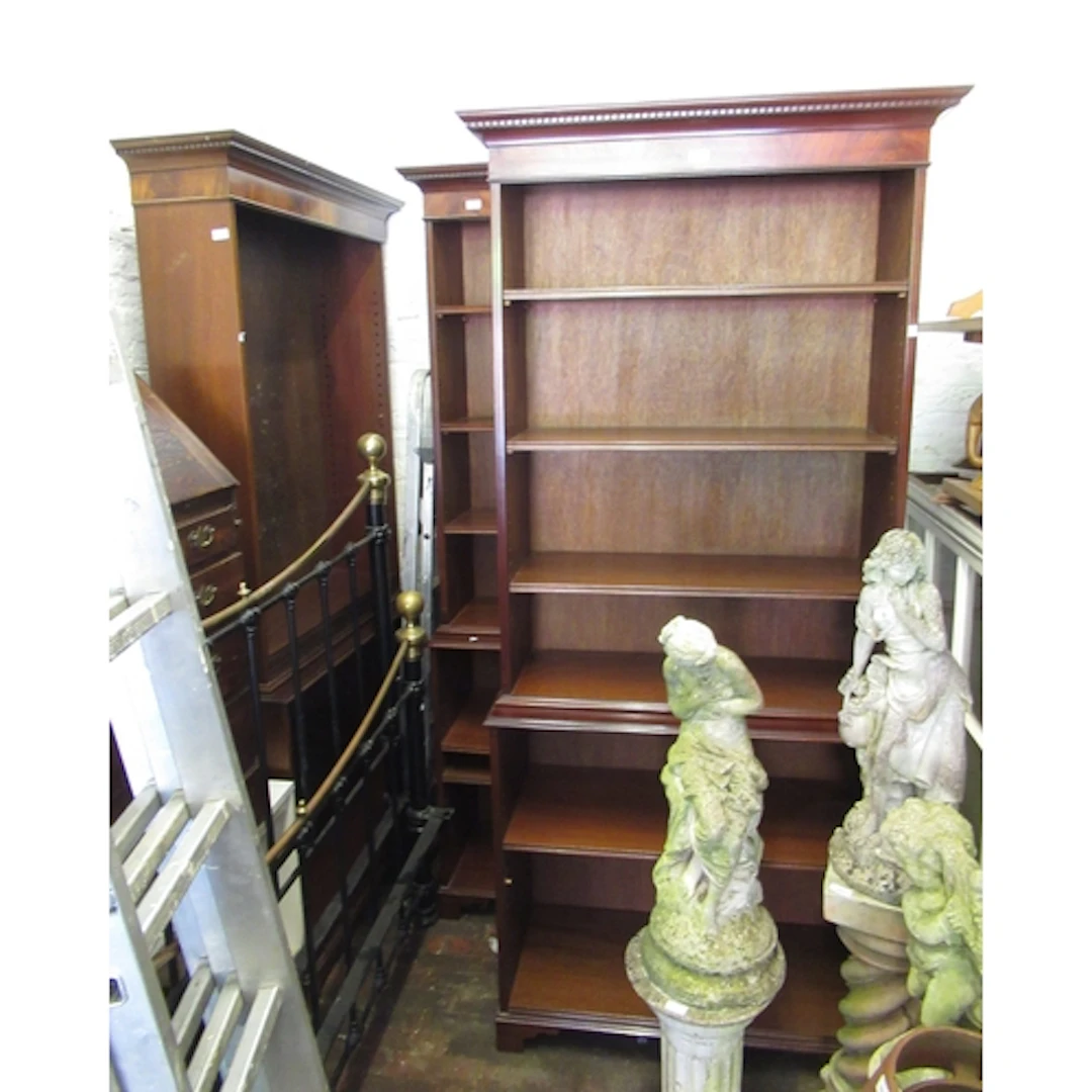 Set of three reproduction open bookcases, 213 x 97cm each