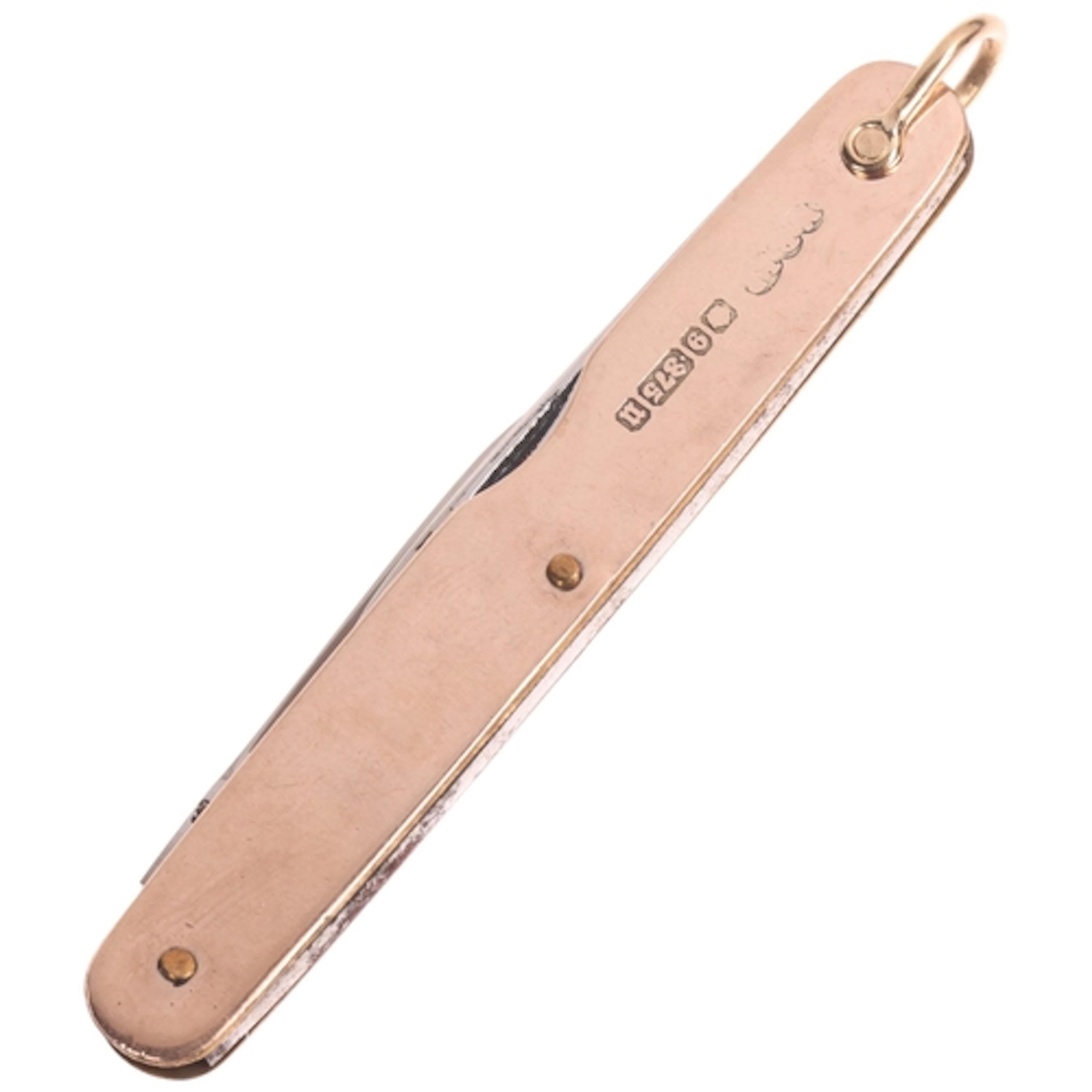 An Antique 9ct rose gold penknife, Needham Brothers Ltd, She...