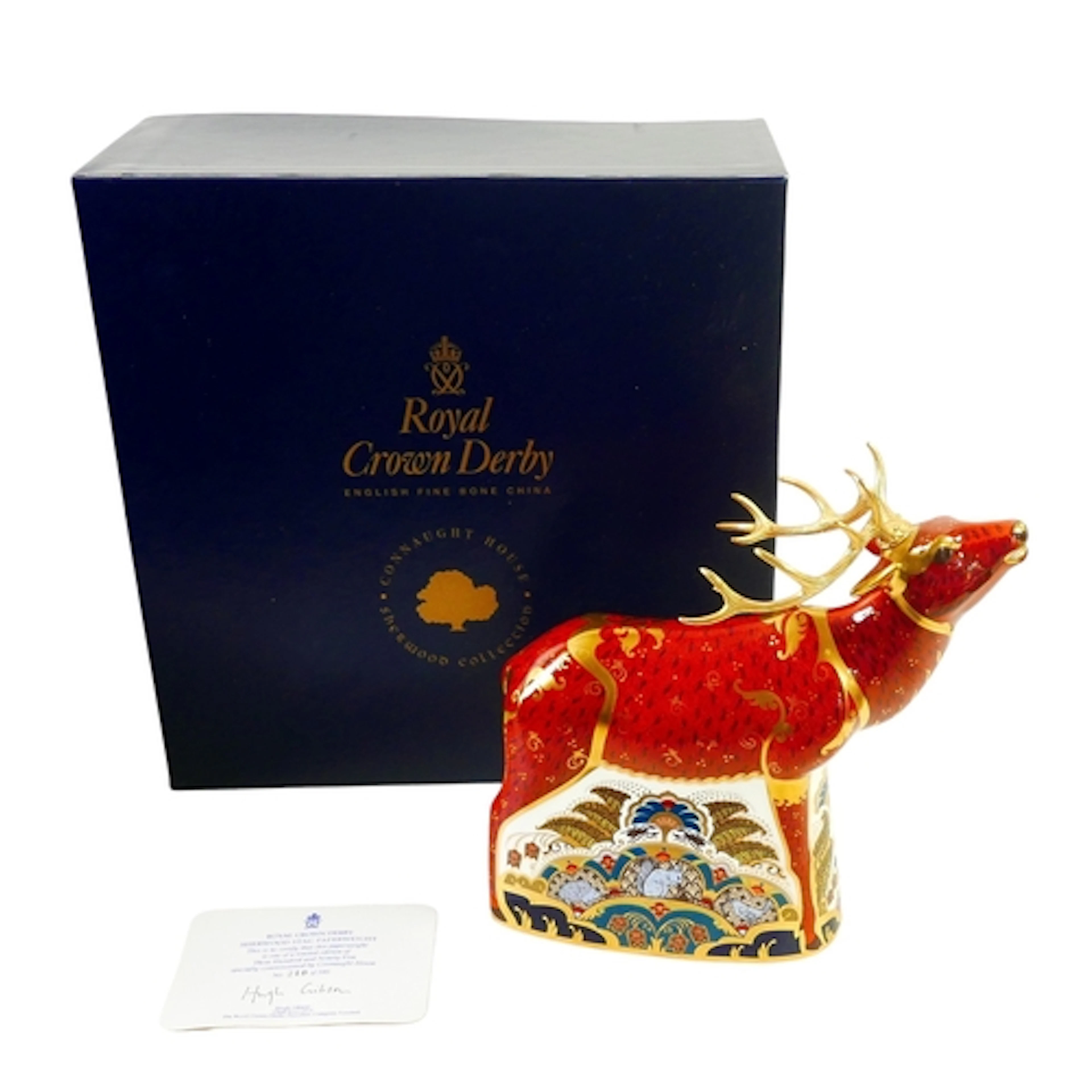A LIMTED EDITION ROYAL CROWN DERBY SHERWOOD STAG PAPERWEIGHT...