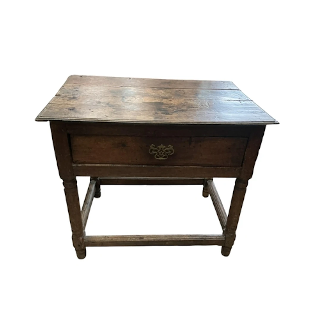 An 18th century oak single drawer side table, width 79cm, de...