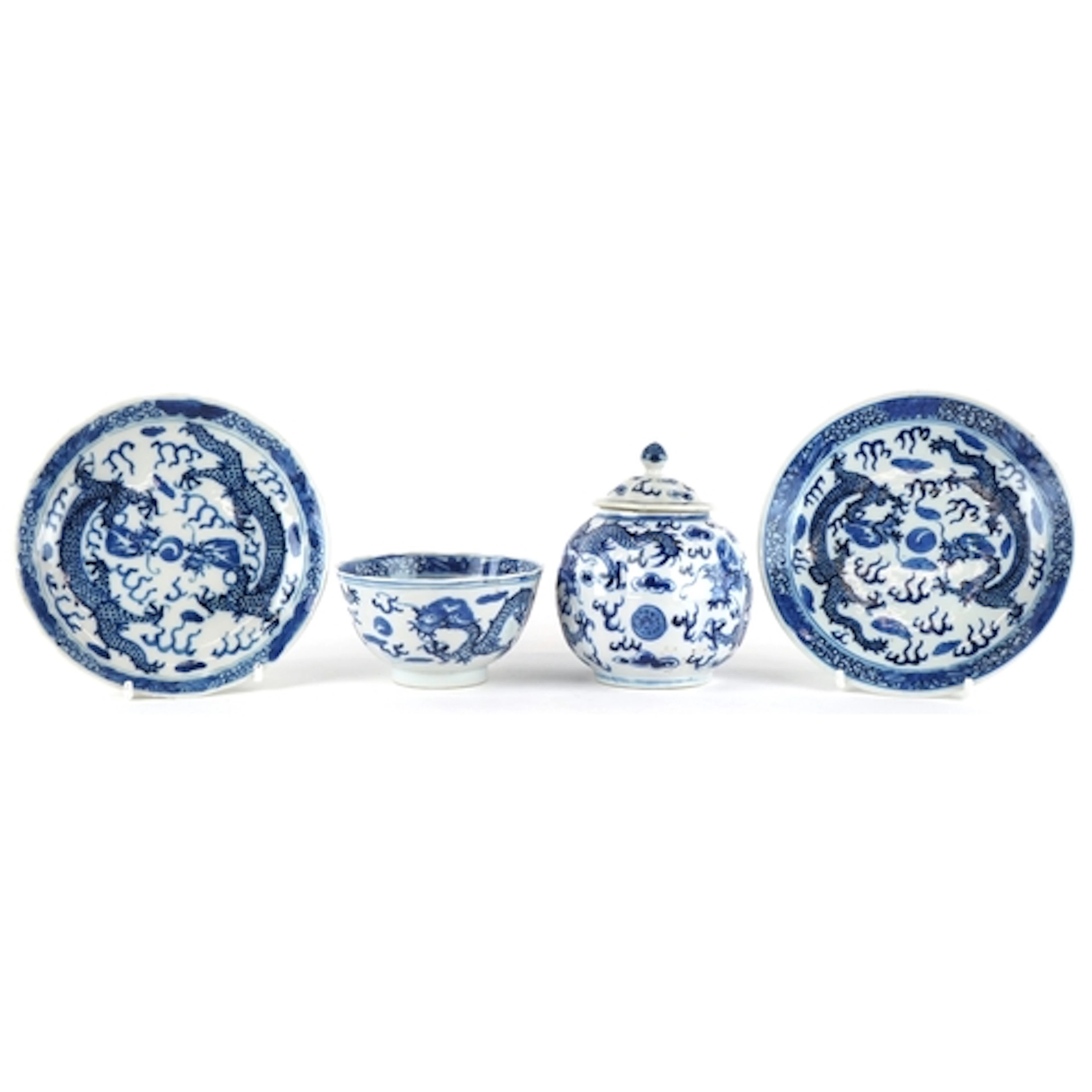 Chinese blue and white porcelain comprising a tea cup, two s...