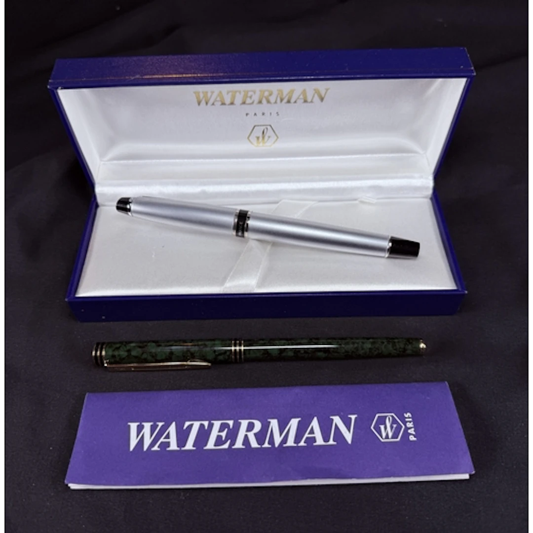 A Waterman Expert II fountain pens in chrome finish, boxed w...