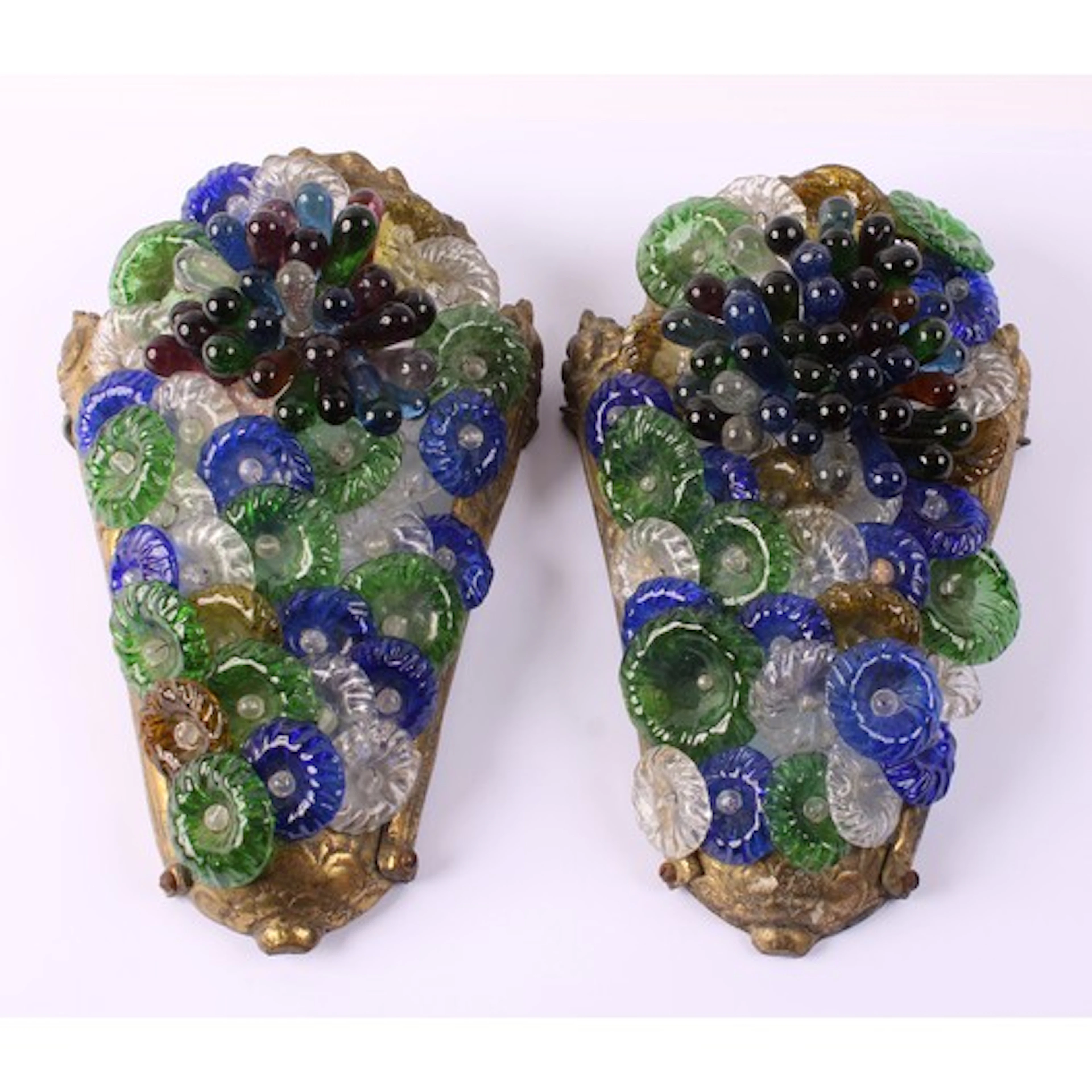 A pair of Italian Murano glass wall lights, in the style of ...