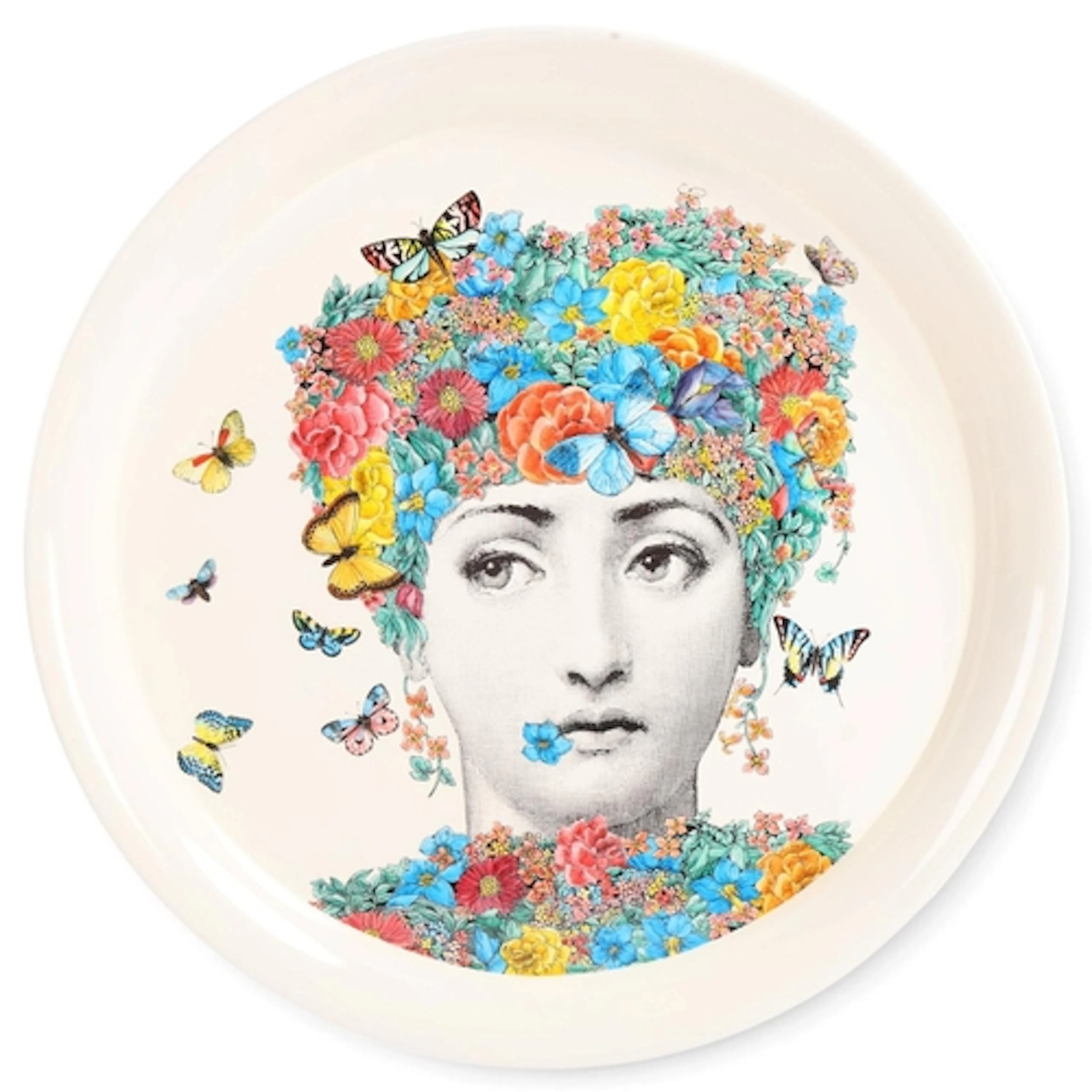 A Fornasetti lacquered metal tray "Fior di Lina" multicolou...