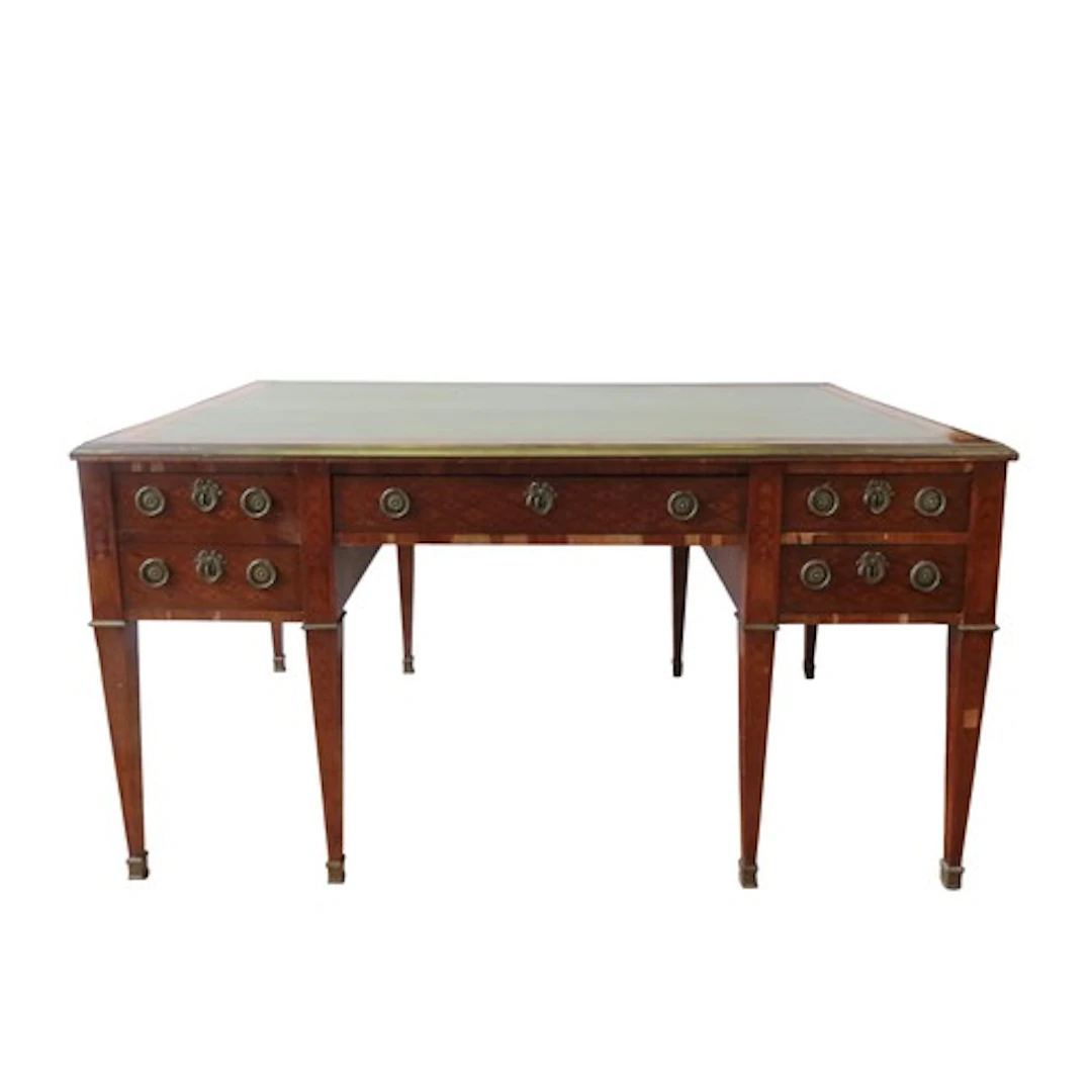 A LOUIS XVI-STYLE CROSS BANDED AND MARQUETRY BUREAU PLAT LAT...