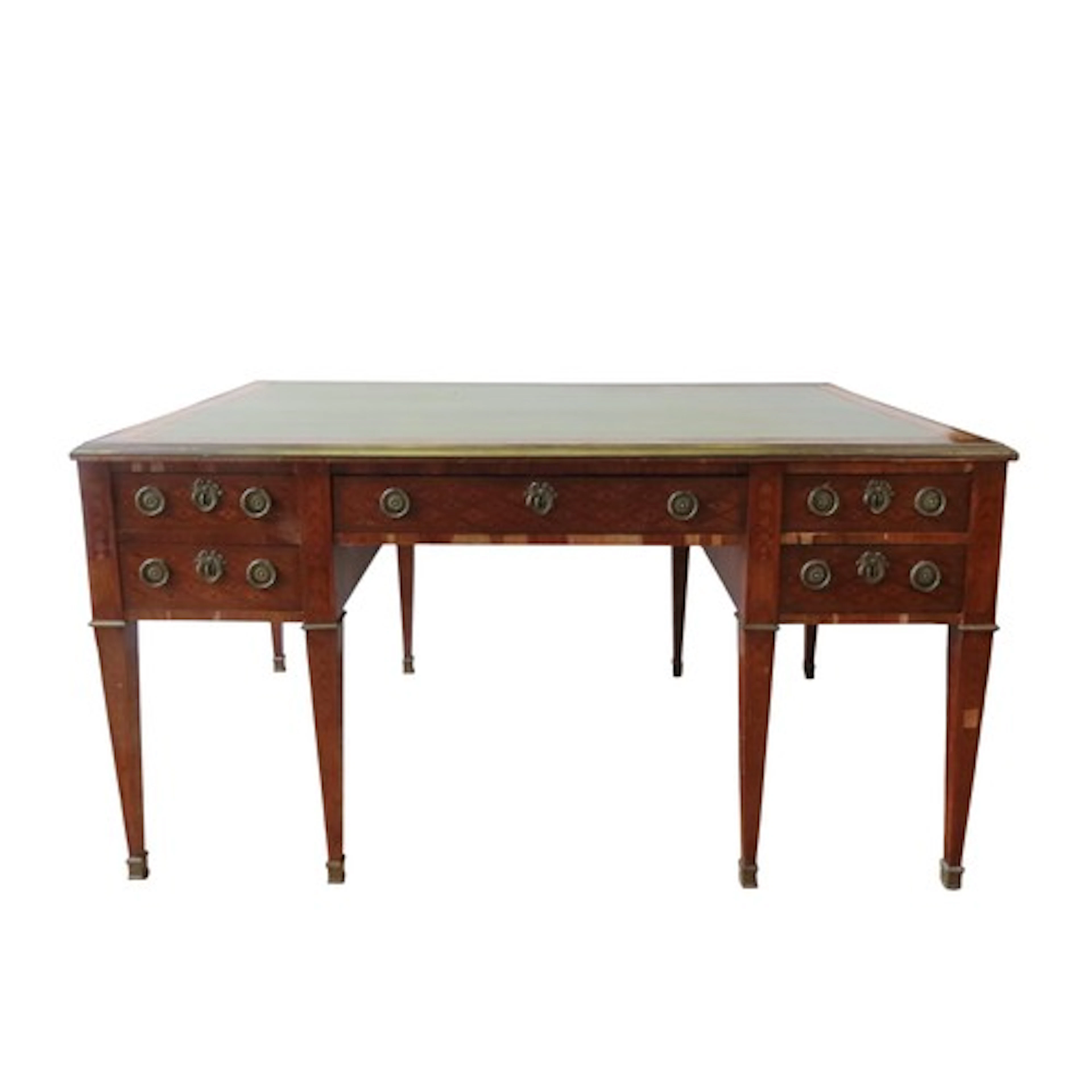 A LOUIS XVI-STYLE CROSS BANDED AND MARQUETRY BUREAU PLAT LAT...