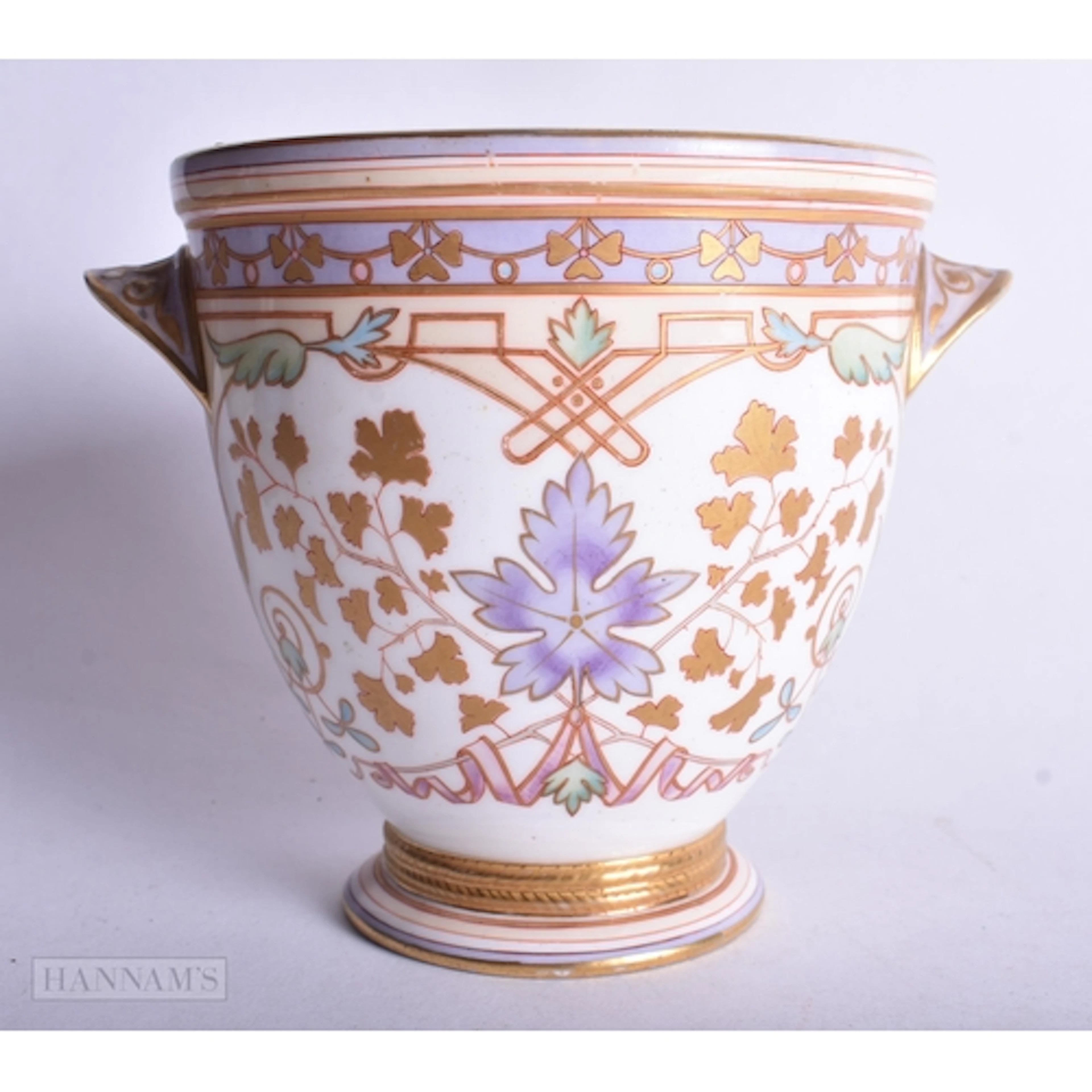 Minton two handled jardiniere painted in Art Nouveau style c...