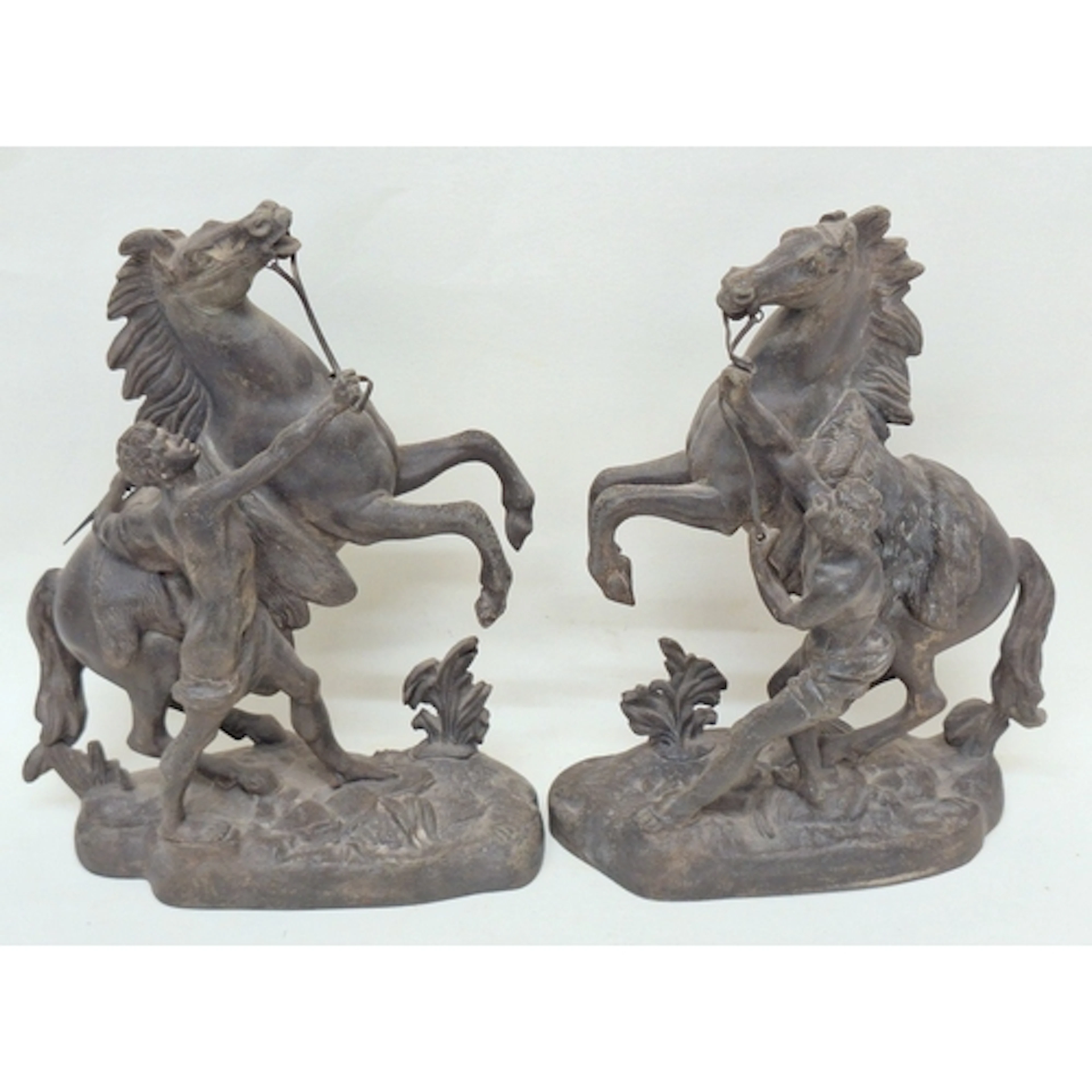 Pair Spelter Figurines Horse Tamers by Jacques Cousteau at t...