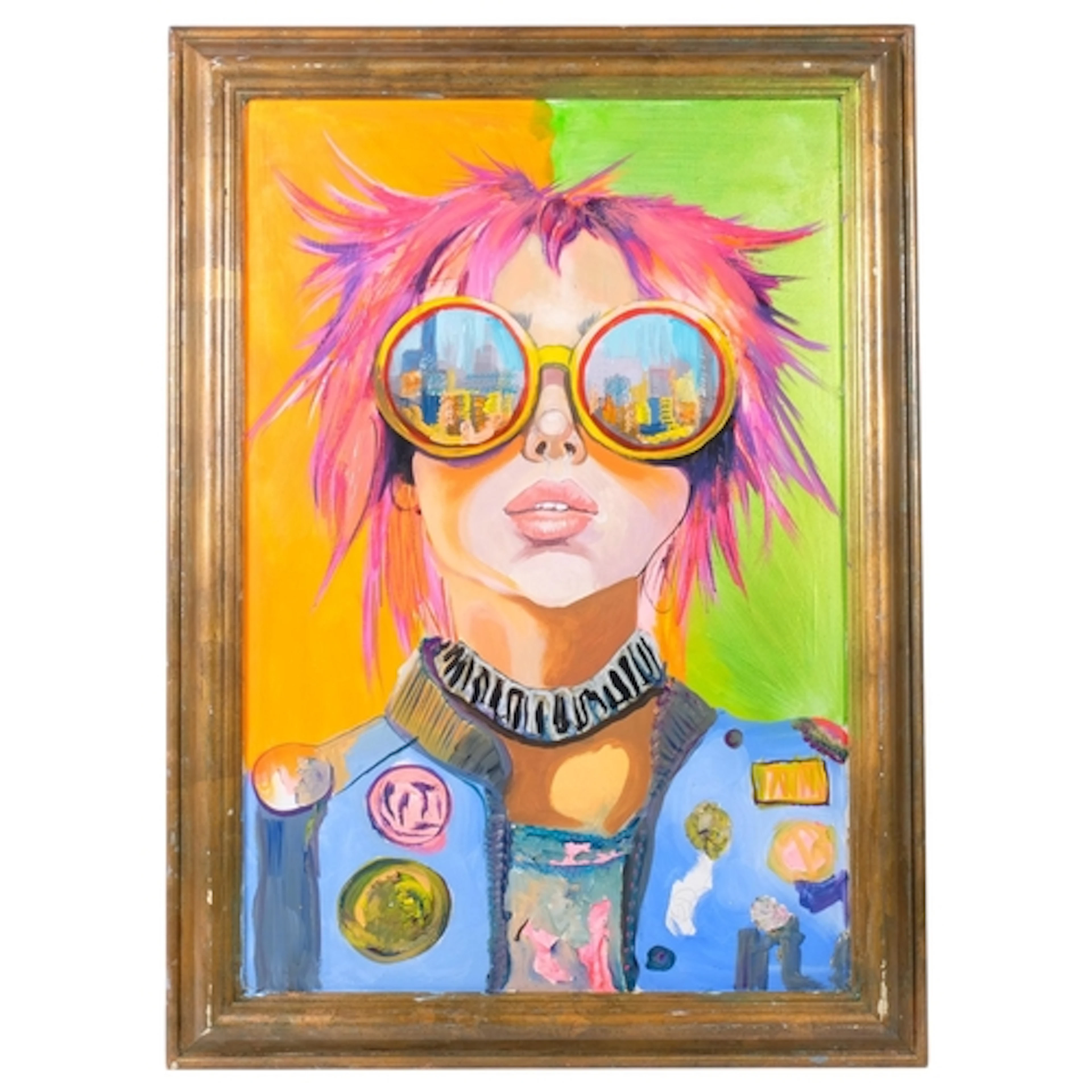 Clive Fredriksson, oils on board, girl with yellow sunglasse...