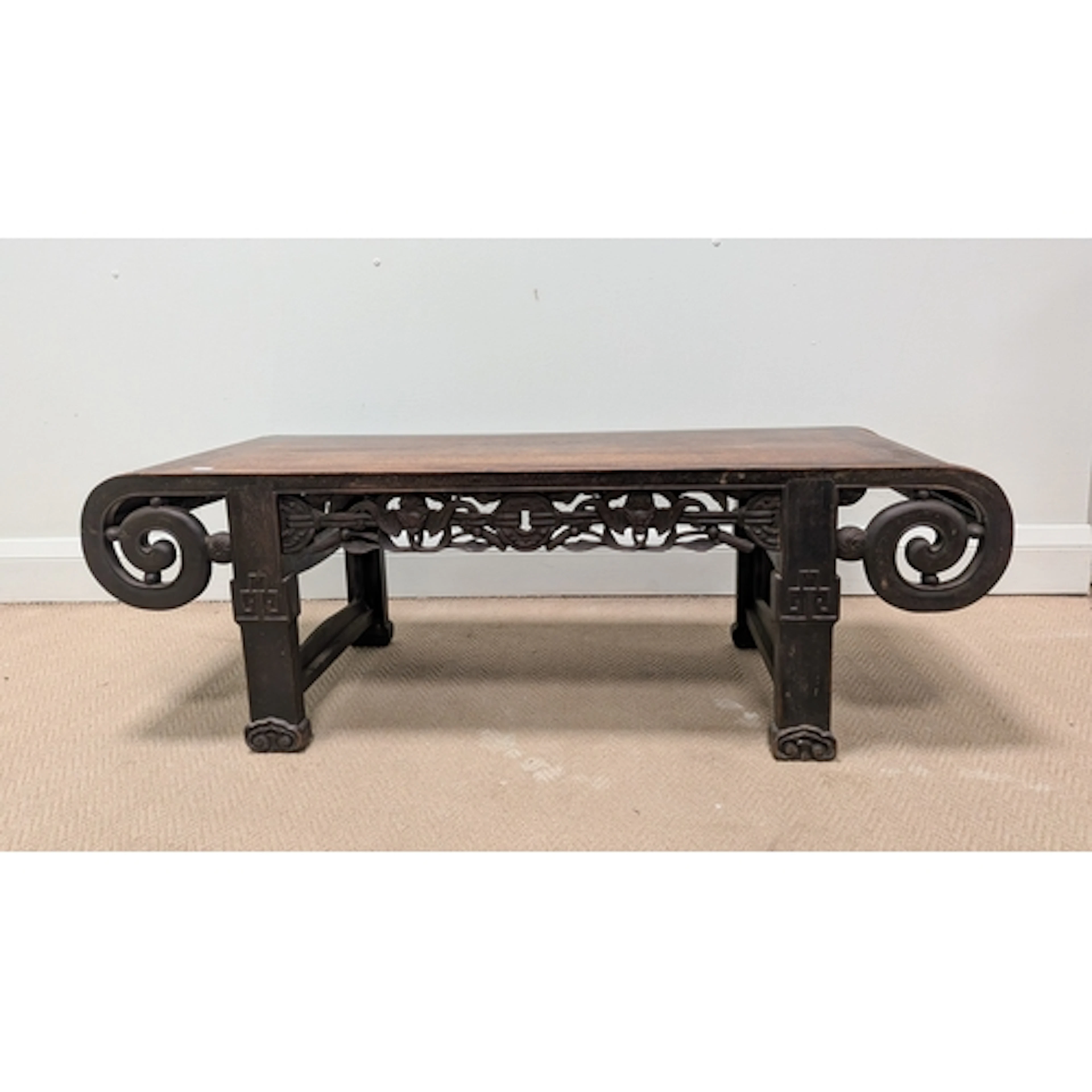 Chinese carved hardwood low Kang or opium table with carved ...
