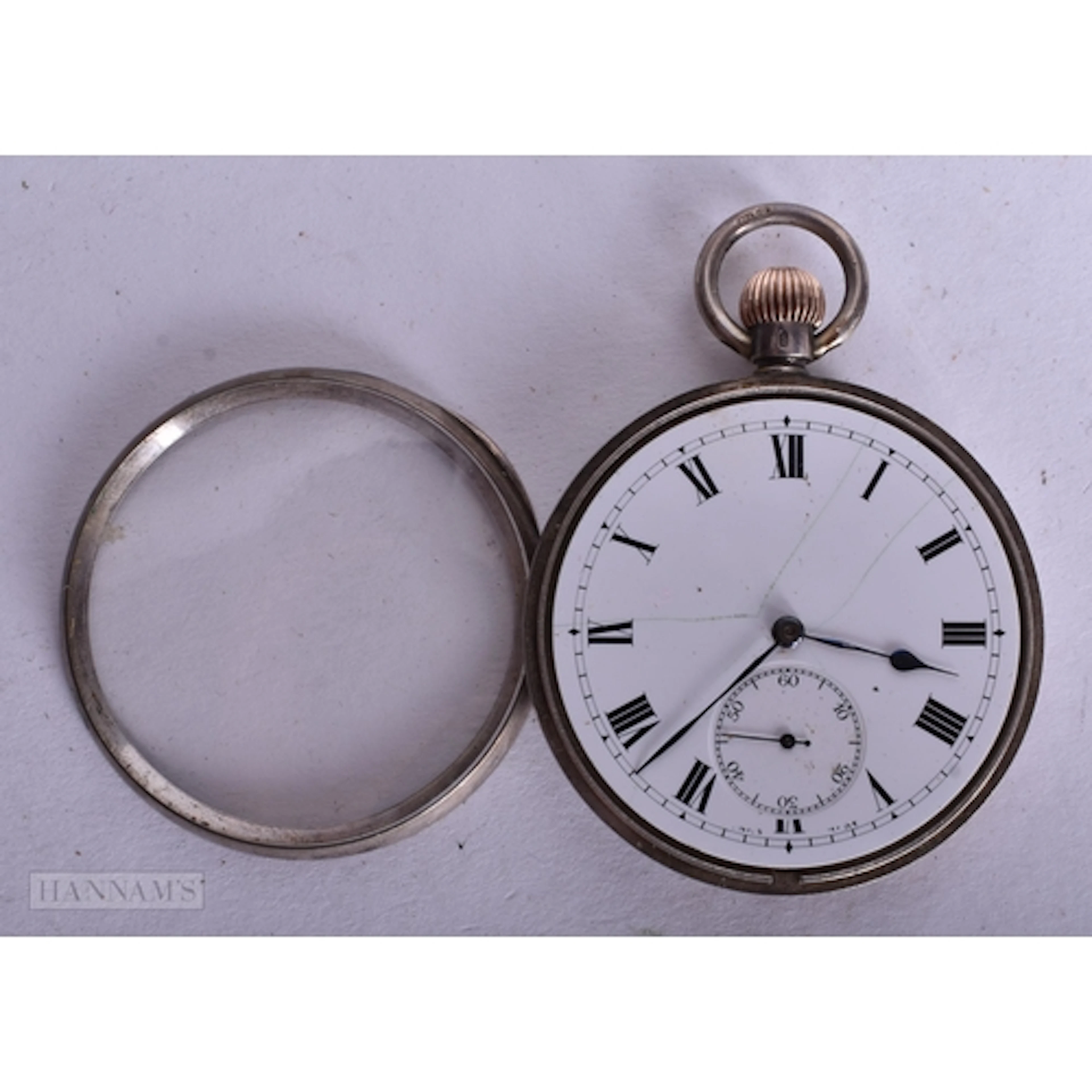 A Silver Cased Open Faced Fob Watch. Stamped 925. 4.6 cm d...