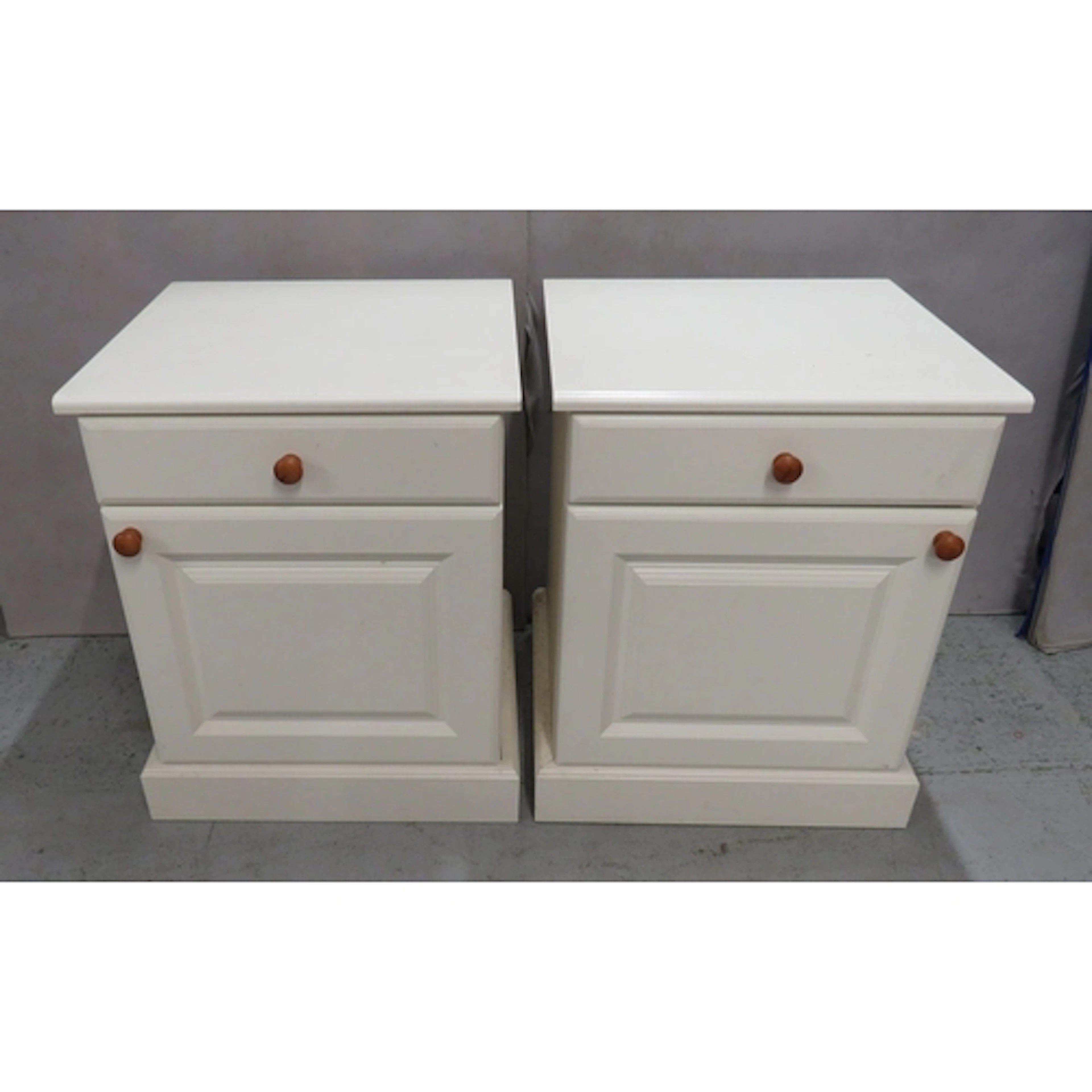 2 Modern White Painted Bedside Cabinets, single cupboard wit...