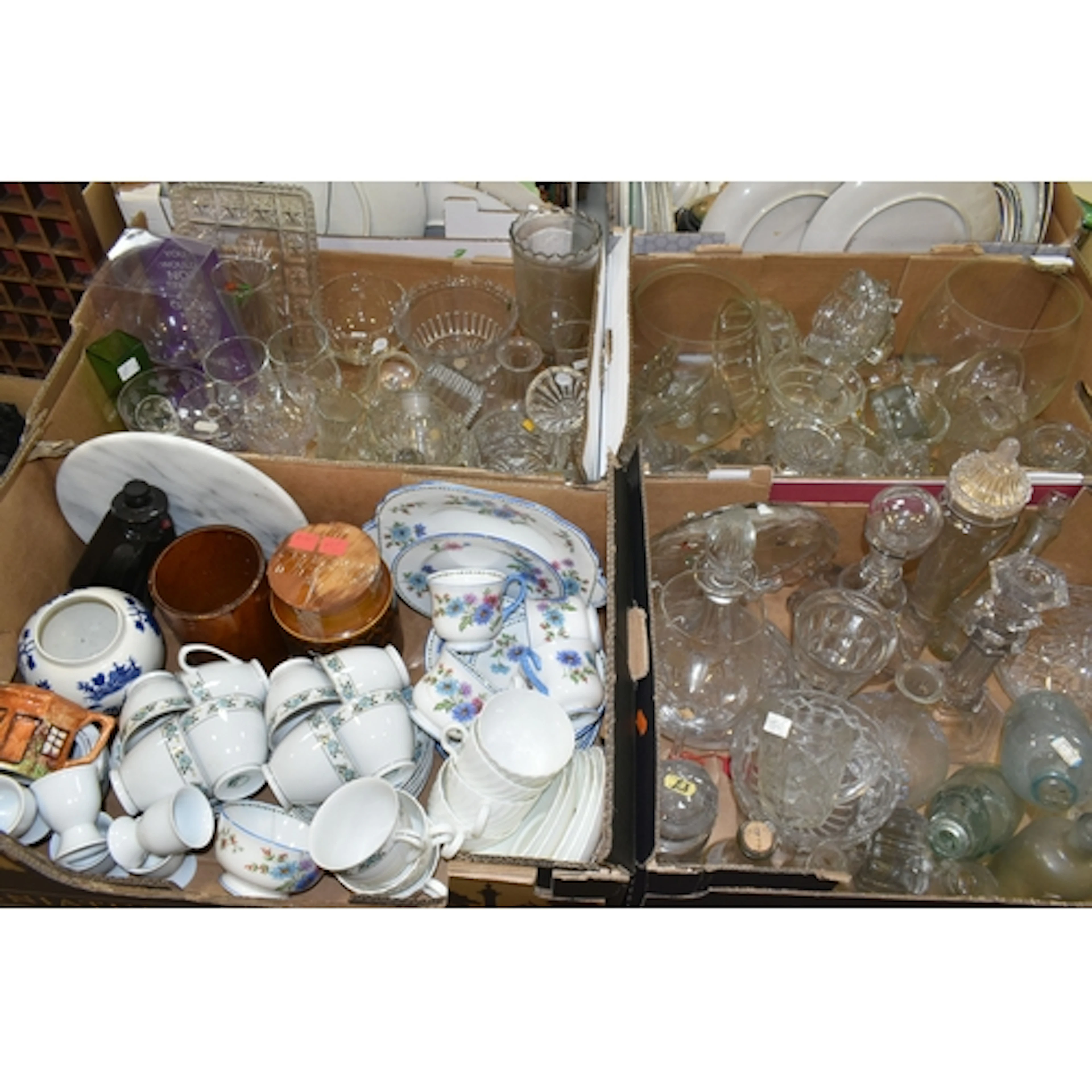 FIVE BOXES OF GLASS AND CERAMICS, to include thimbles and di...