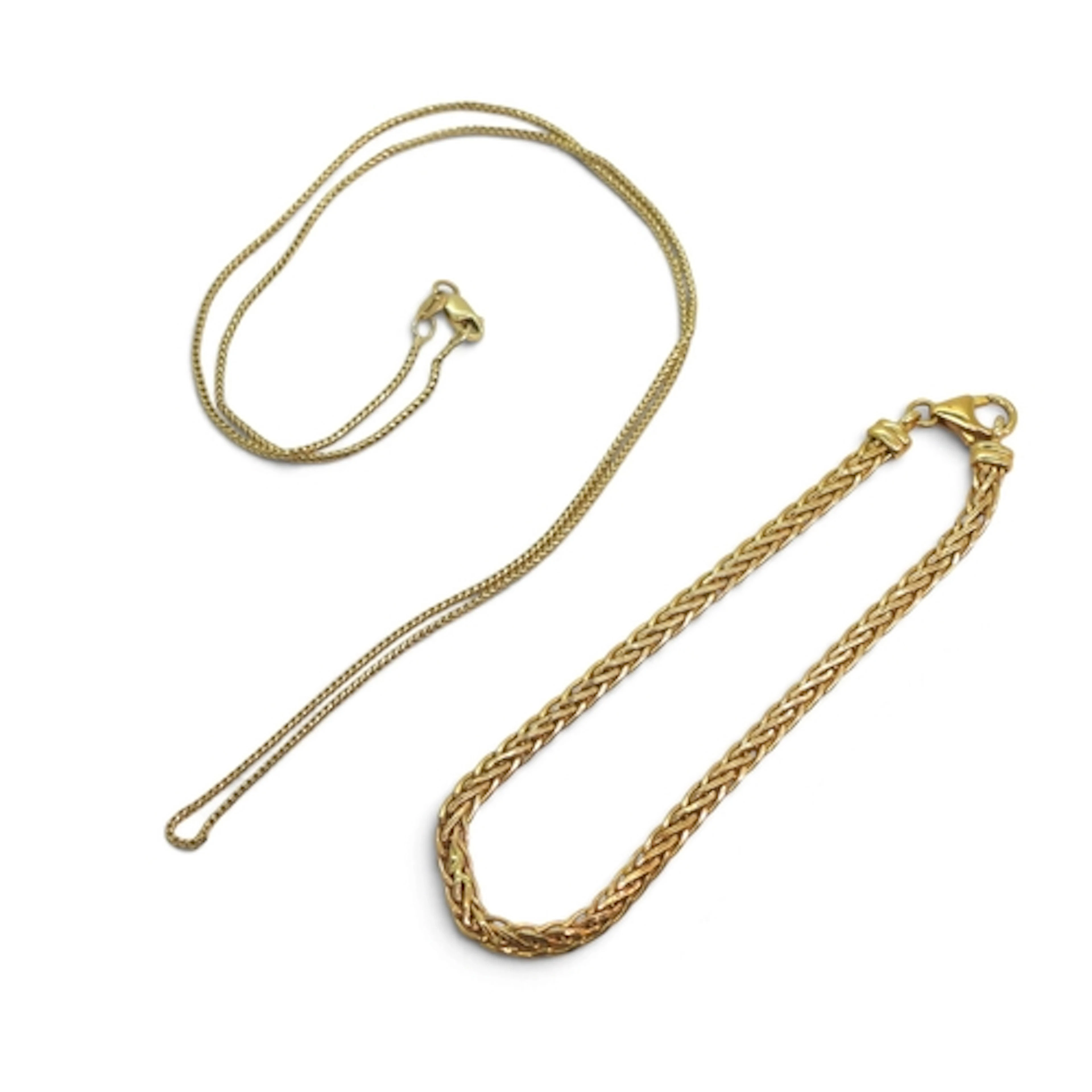 An Italian made 10K herringbone chain length 46cm, and furth...