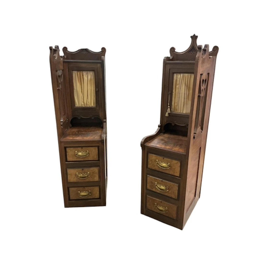 A pair of Edwardian satin walnut bedside cabinets, width 38c...