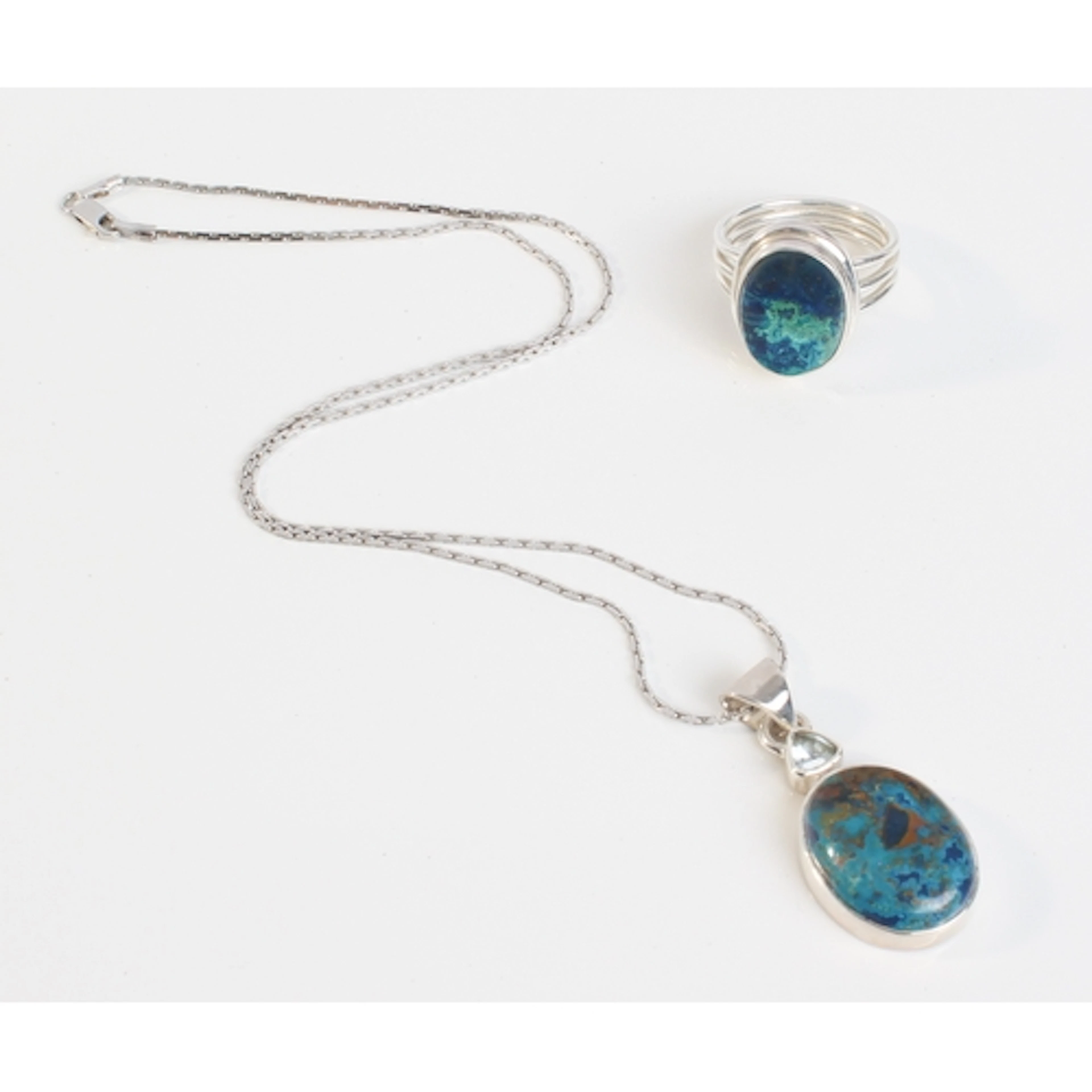 A sterling silver and Namibian Shattuckite ring and matching...