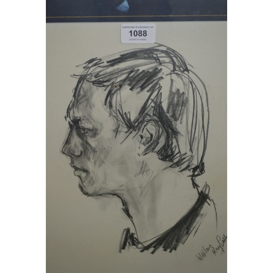 Kay Catharey, black chalk drawing, portrait of a man in prof...