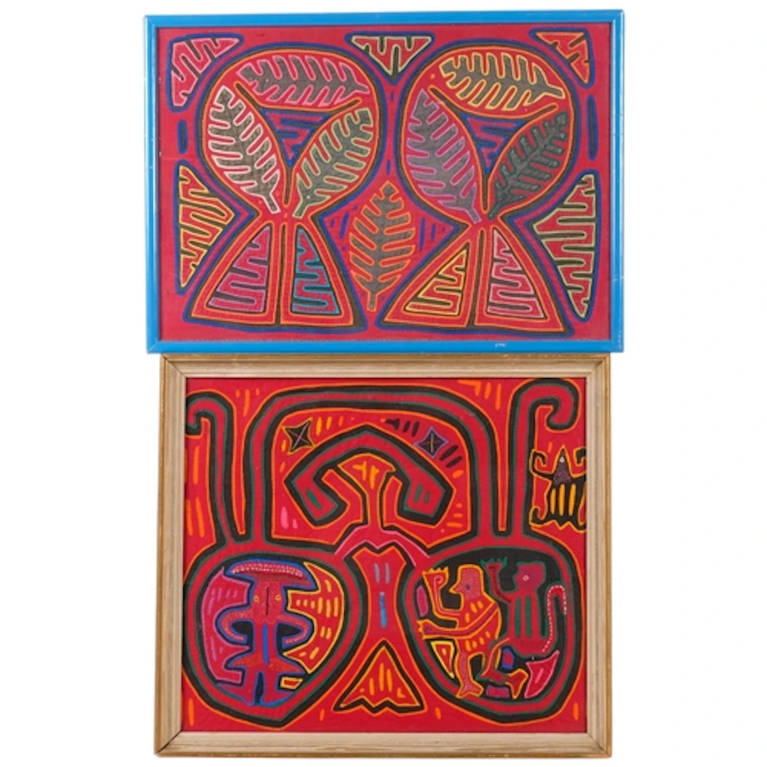 2 Guna (mola panels) reverse applique textiles, from Panama,...