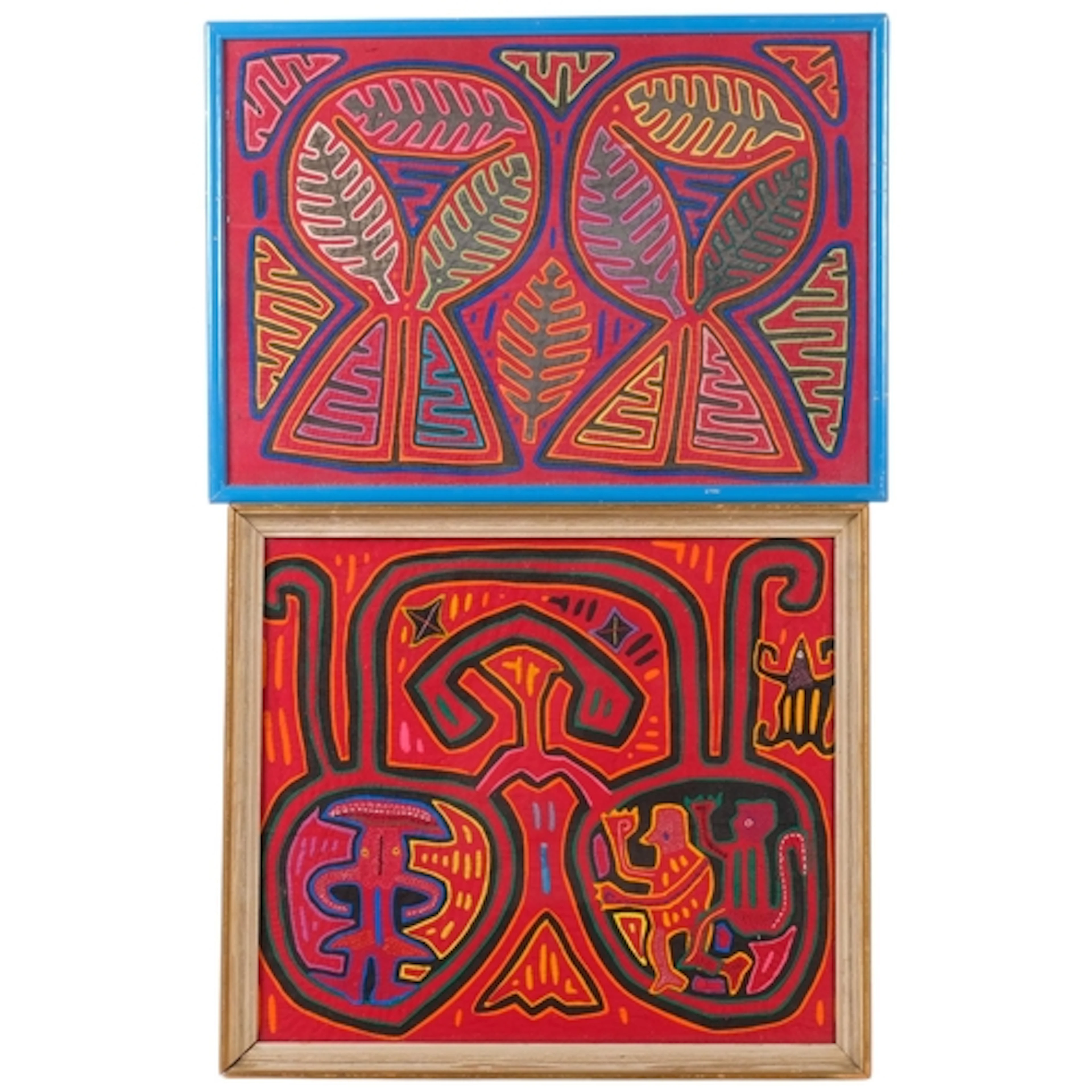 2 Guna (mola panels) reverse applique textiles, from Panama,...