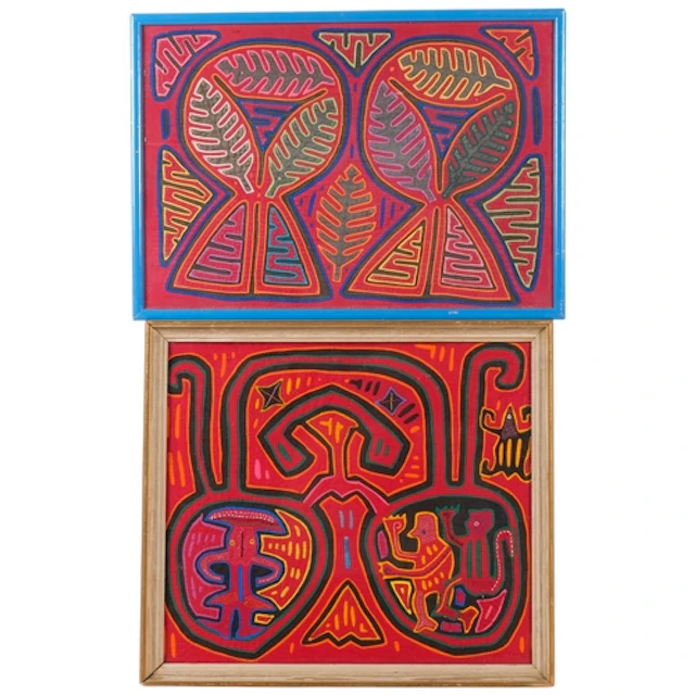 2 Guna (mola panels) reverse applique textiles, from Panama,...
