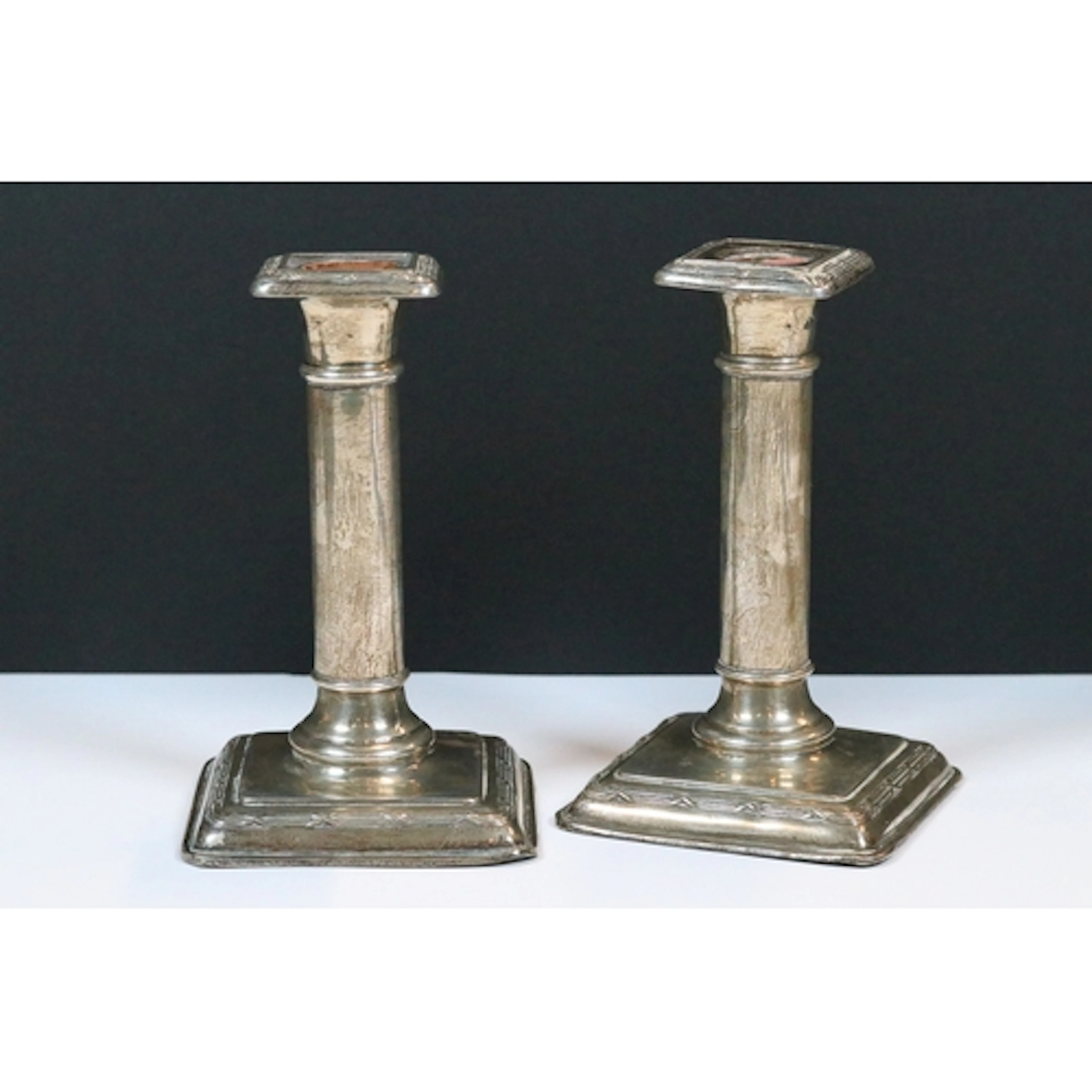 Pair of Edwardian sterling silver candlesticks of column for...
