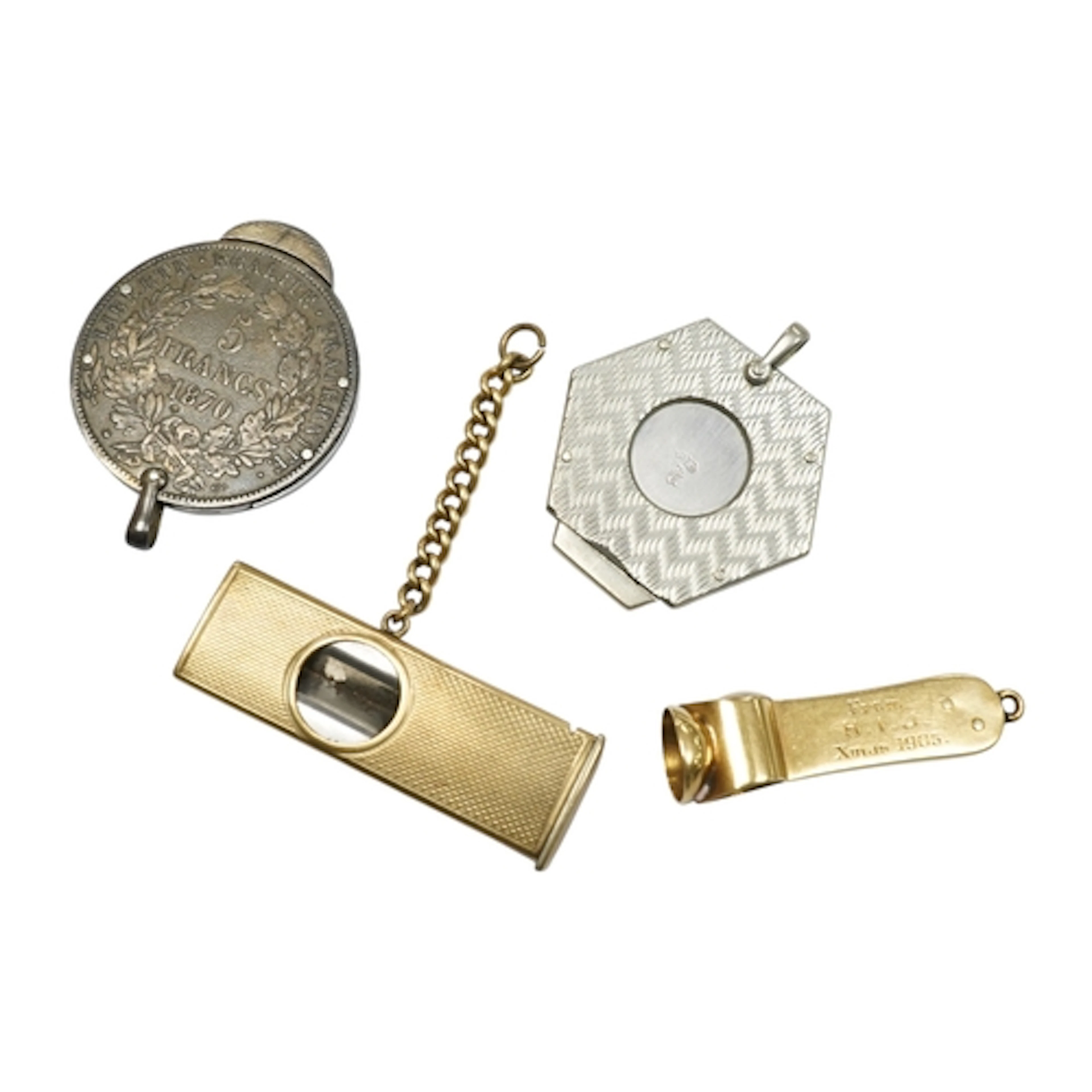 An engine turned 9ct gold mounted cigar cutter, Birmingham, ...