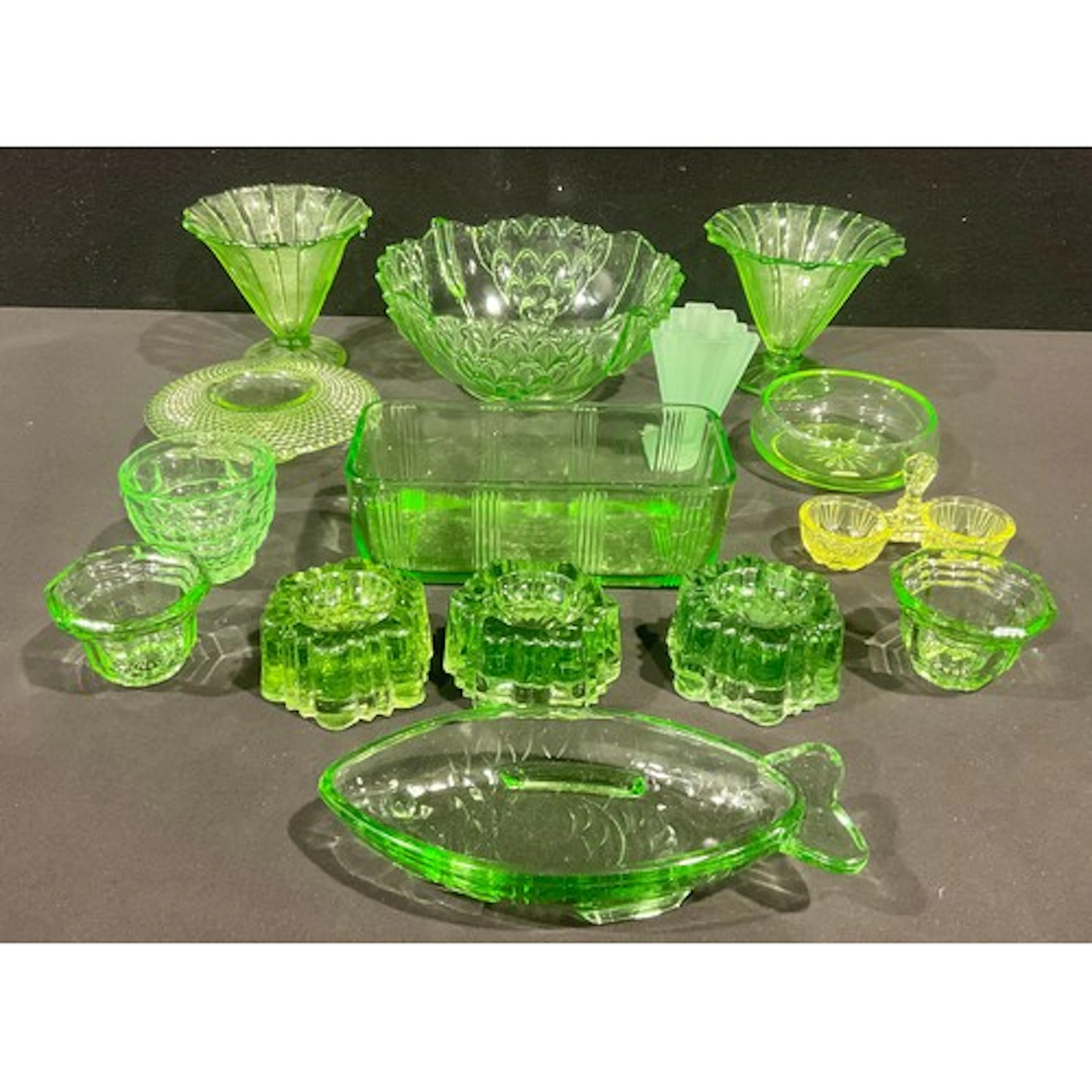 Uranium Glass - a pair of Art Deco style trumpet shaped vase...